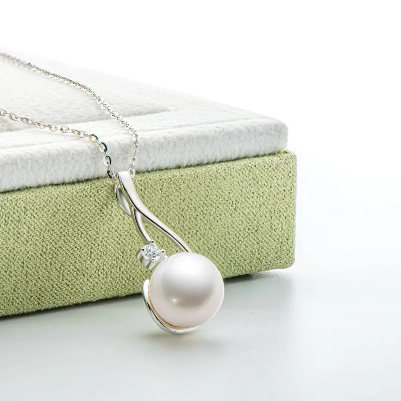 Elegant Sterling Silver Freshwater White 10mm Pearl Necklace