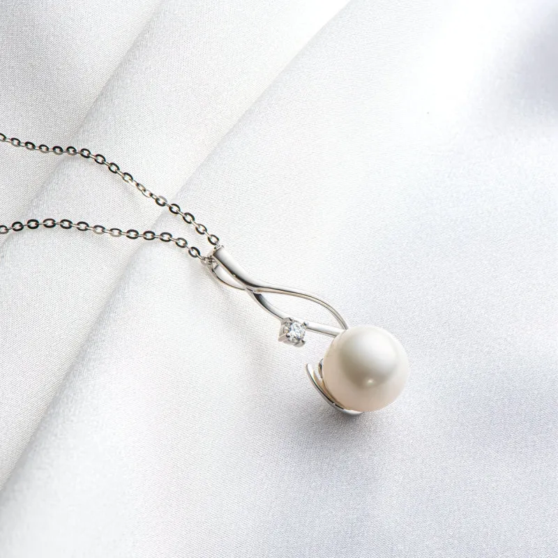 Elegant Sterling Silver Freshwater White 10mm Pearl Necklace