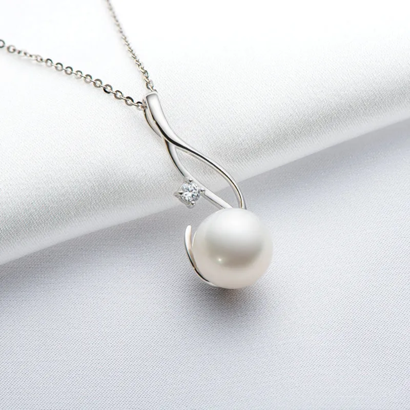 Elegant Sterling Silver Freshwater White 10mm Pearl Necklace