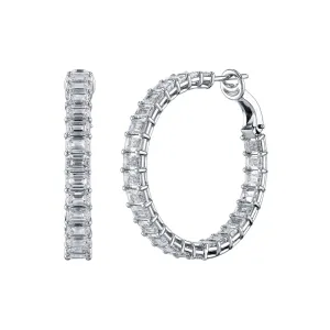 Emerald Cut 18K White Gold 14.35ct Inside-Out Diamond Hoop Earrings (Pre-Order)