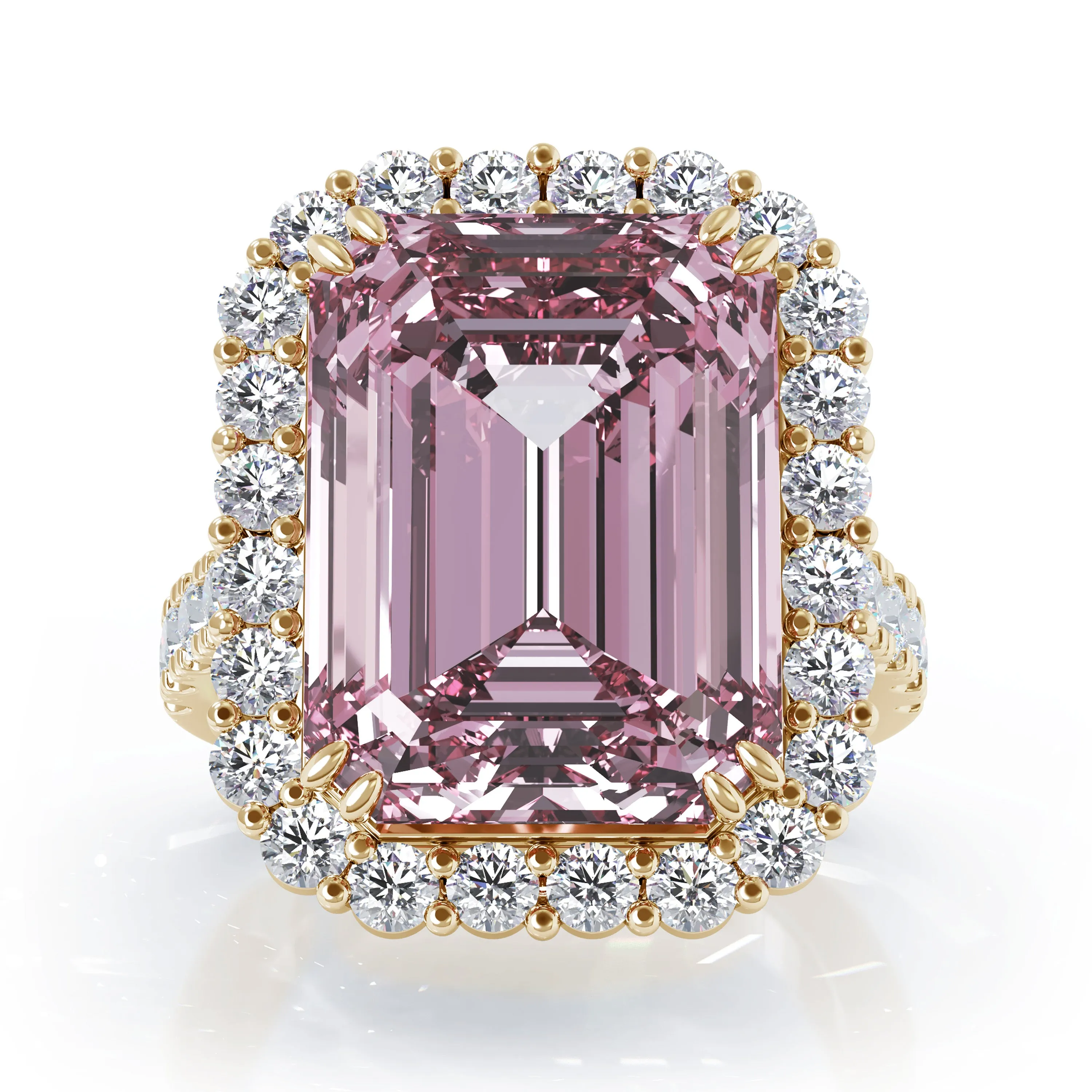 Emerald Cut Kunzanite & 1.35Ct Diamond Ring in 14K Gold