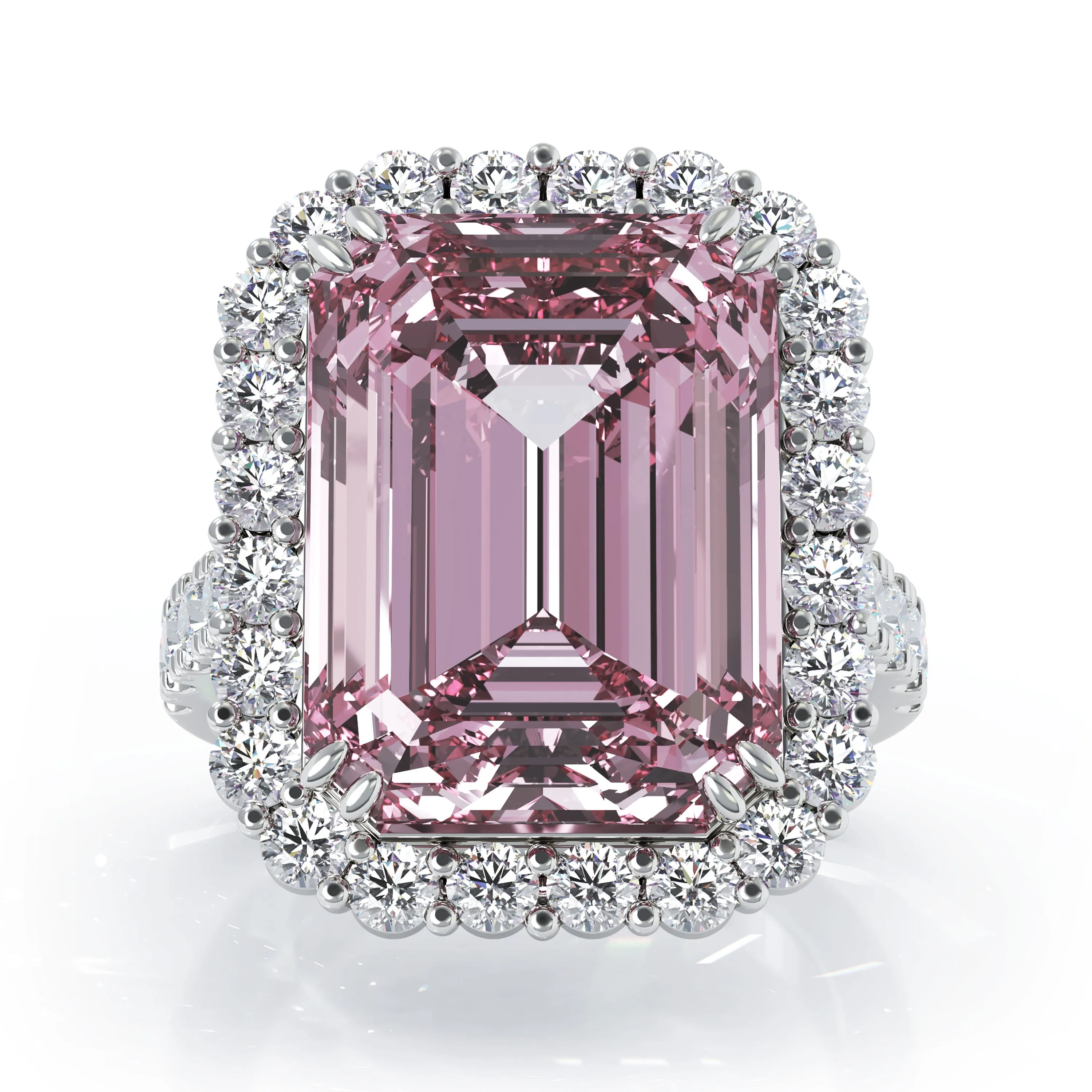 Emerald Cut Kunzanite & 1.35Ct Diamond Ring in 14K Gold