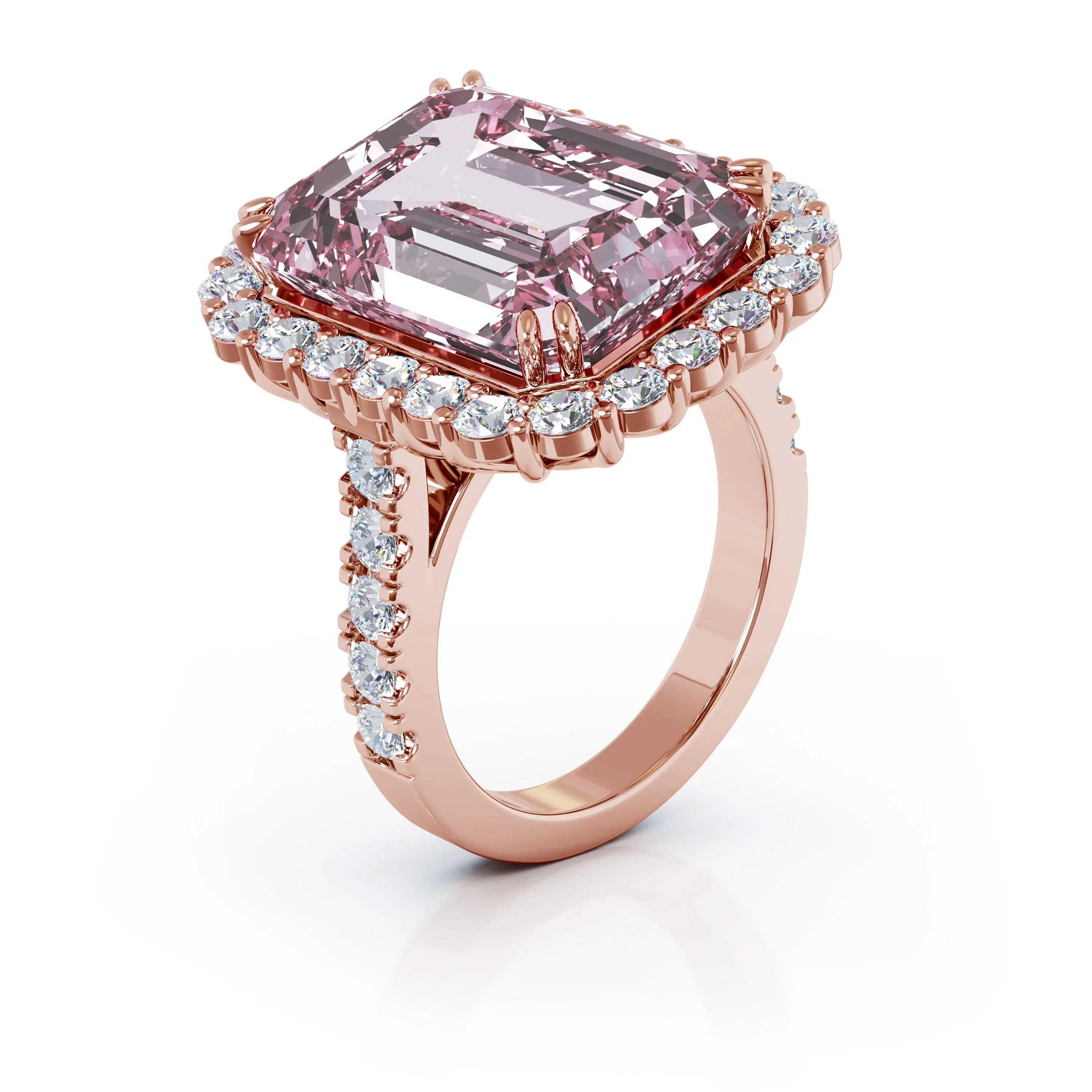 Emerald Cut Kunzanite & 1.35Ct Diamond Ring in 14K Gold