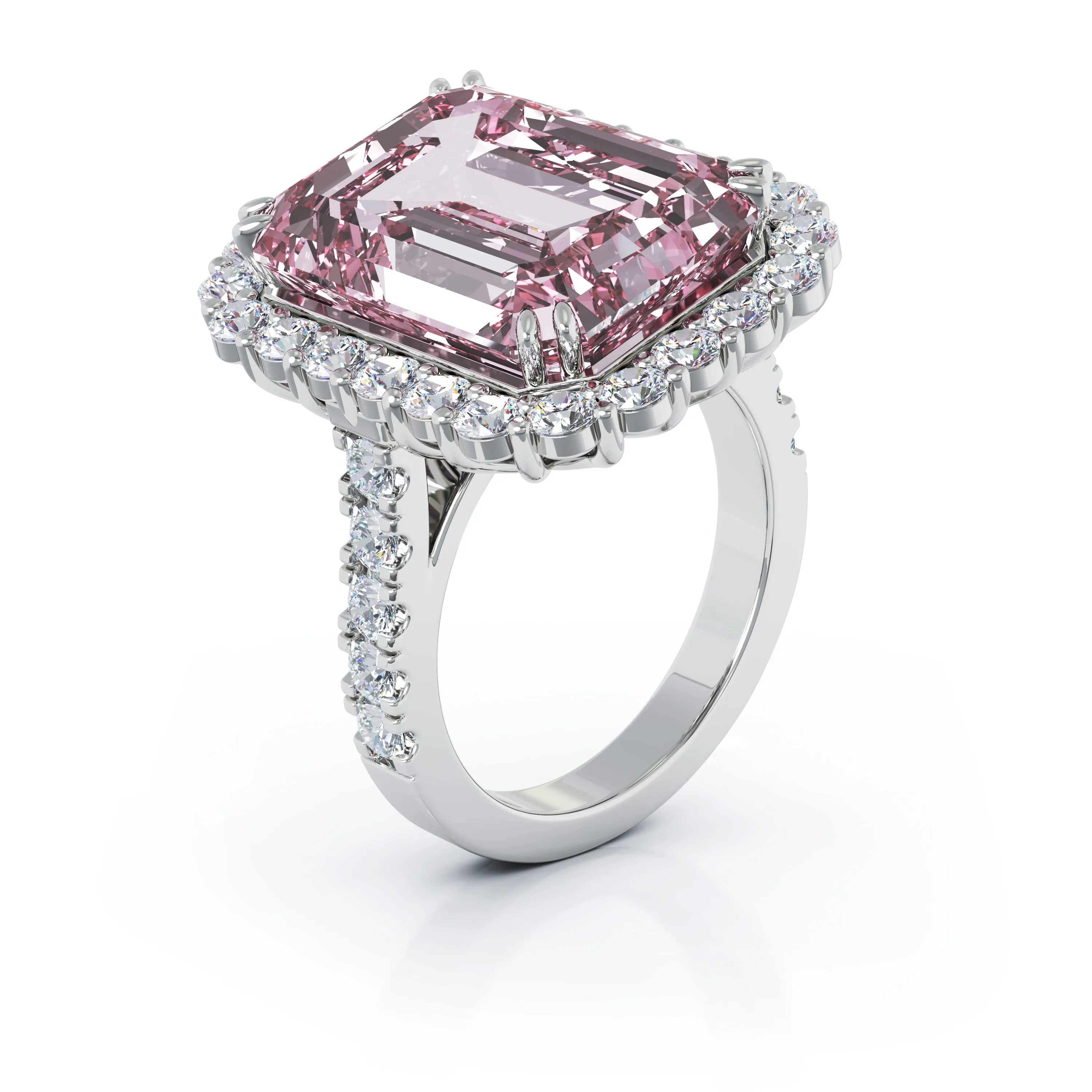 Emerald Cut Kunzanite & 1.35Ct Diamond Ring in 14K Gold