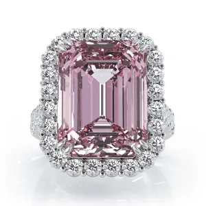 Emerald Cut Kunzanite & 1.35Ct Diamond Ring in 14K Gold
