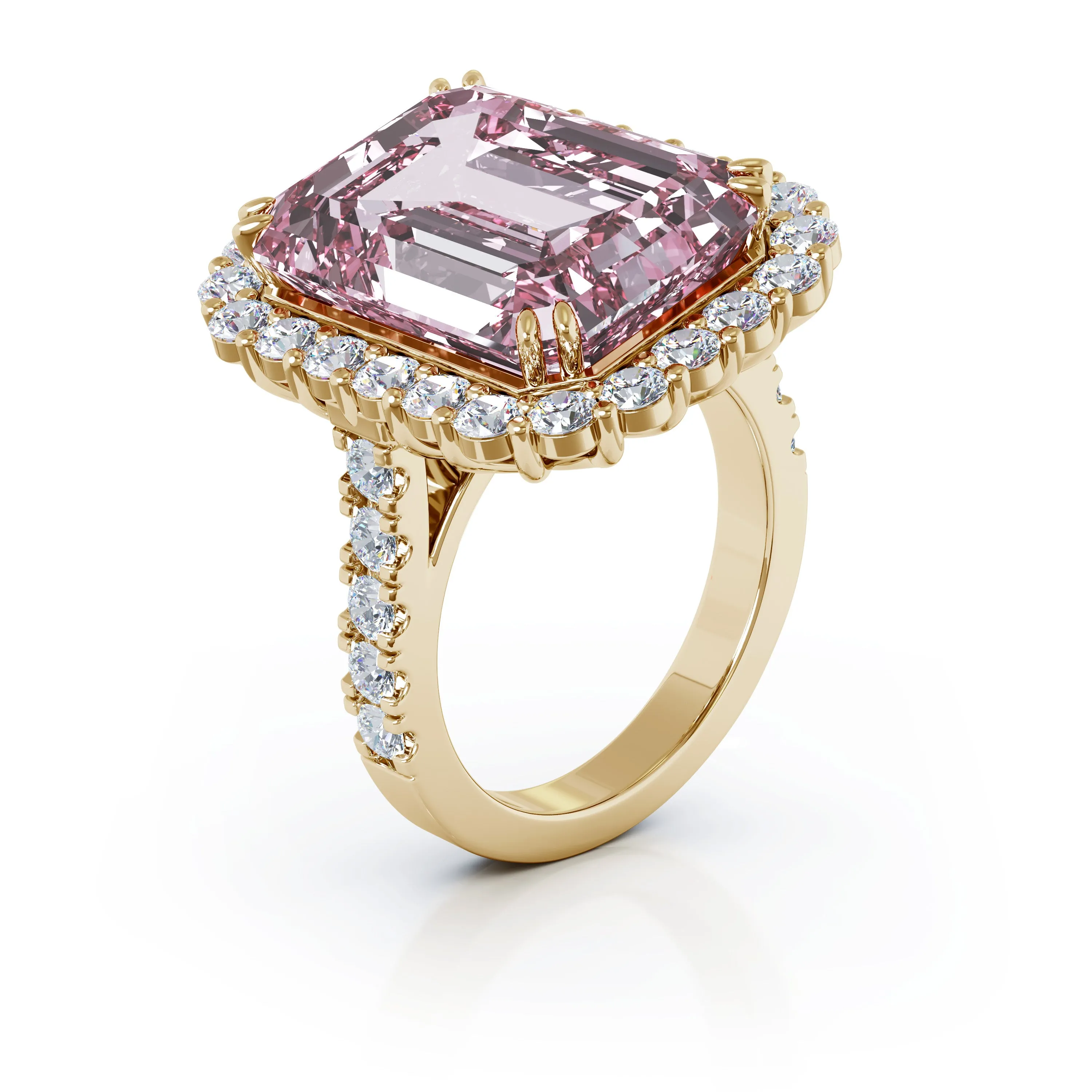 Emerald Cut Kunzanite & 1.35Ct Diamond Ring in 14K Gold