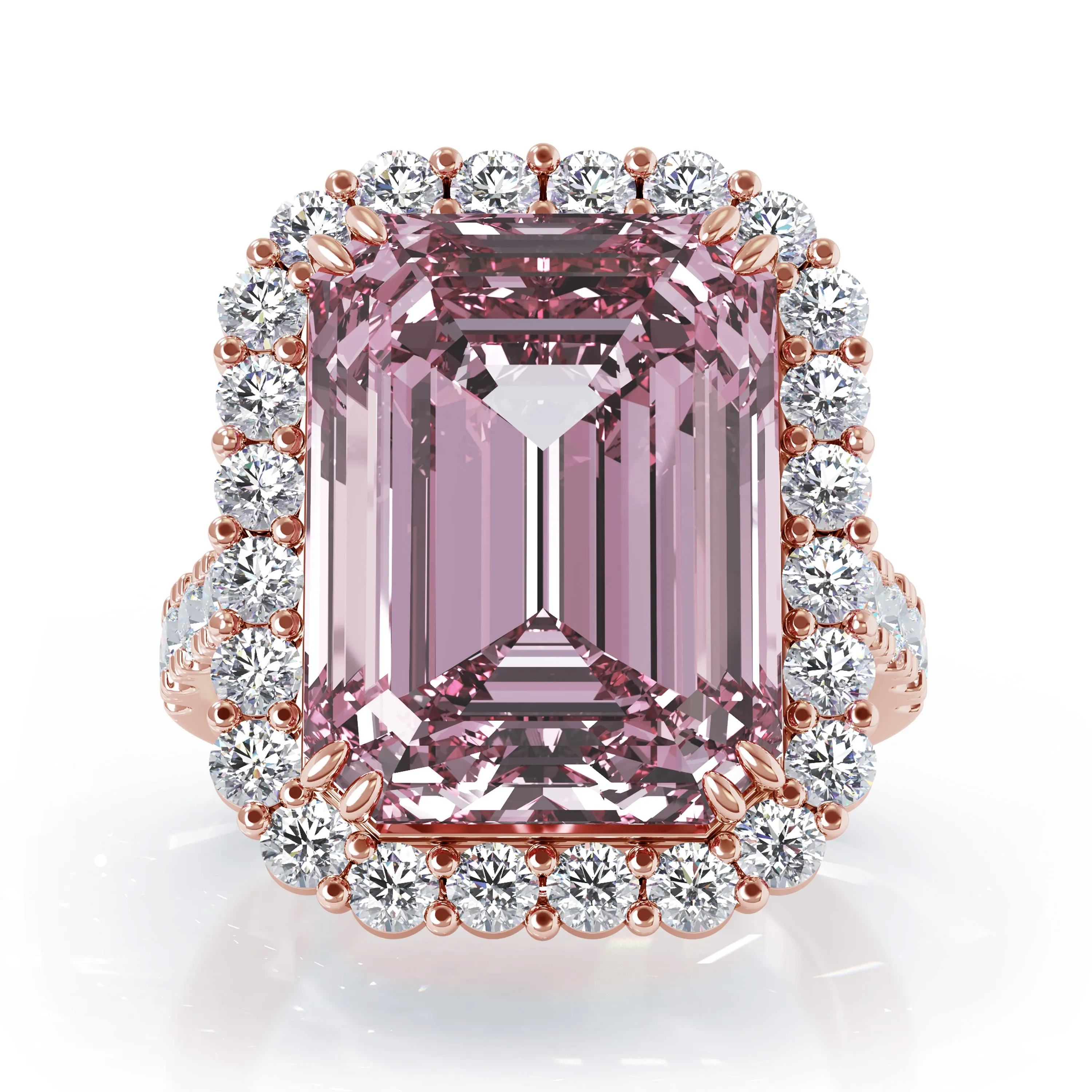 Emerald Cut Kunzanite & 1.35Ct Diamond Ring in 14K Gold