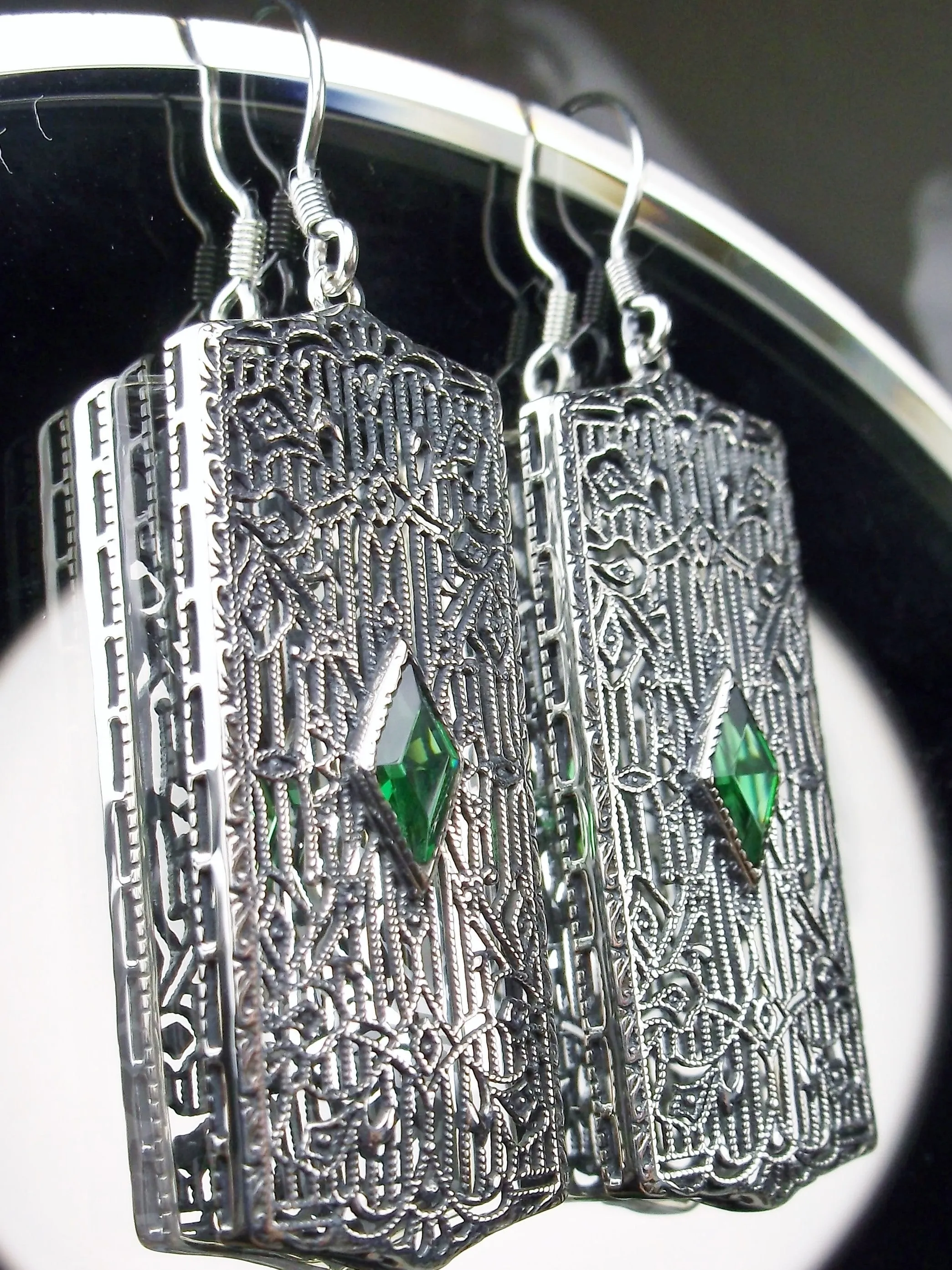 Emerald Earrings, Art Deco 1920's Revival Jewelry #E64
