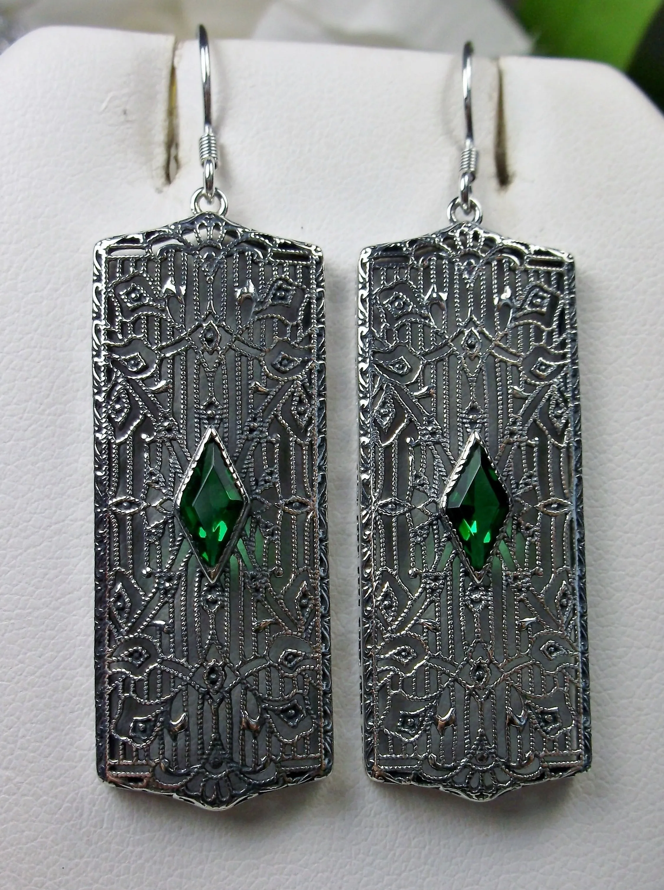 Emerald Earrings, Art Deco 1920's Revival Jewelry #E64