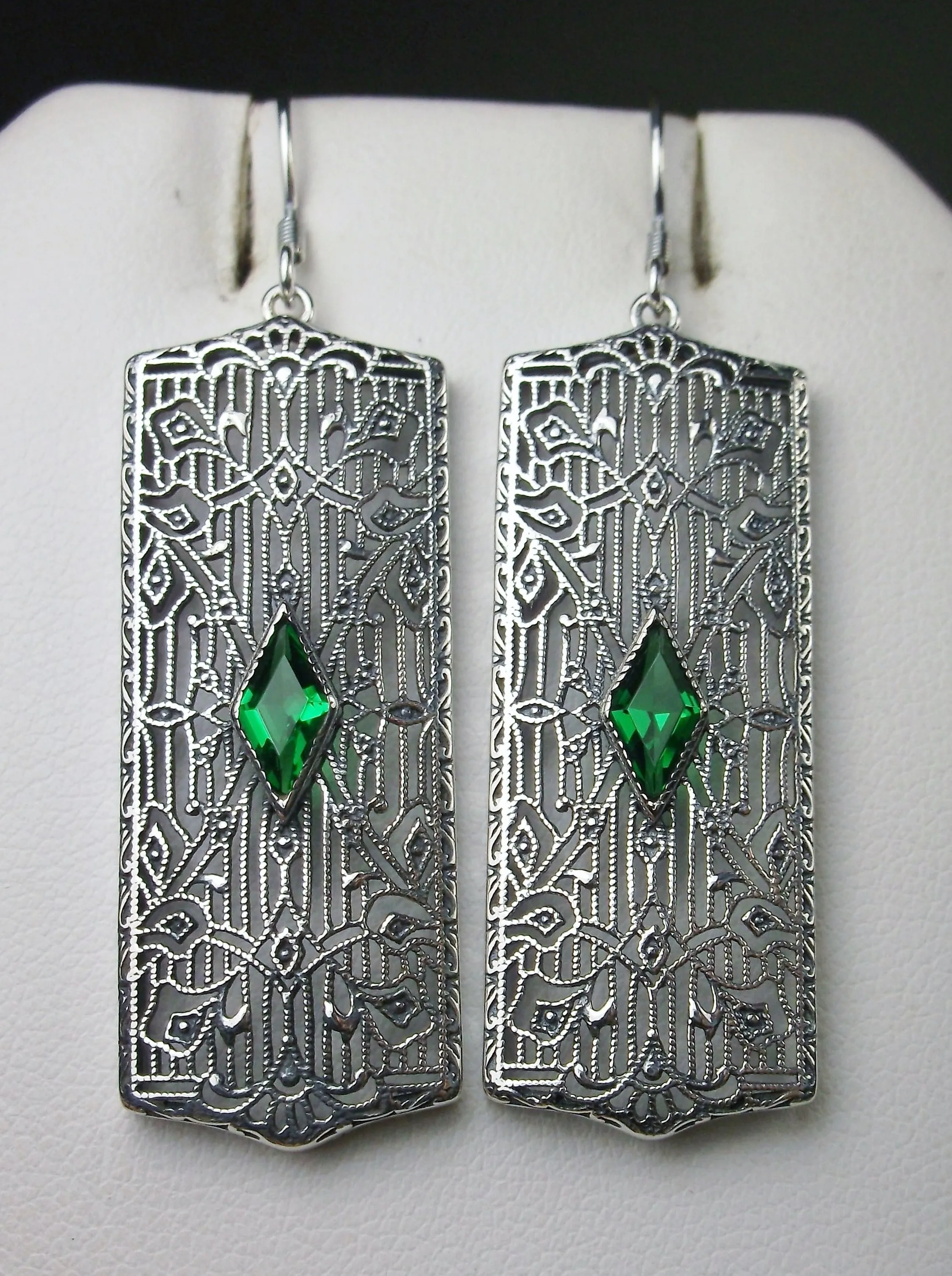 Emerald Earrings, Art Deco 1920's Revival Jewelry #E64