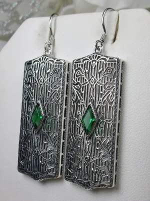 Emerald Earrings, Art Deco 1920's Revival Jewelry #E64