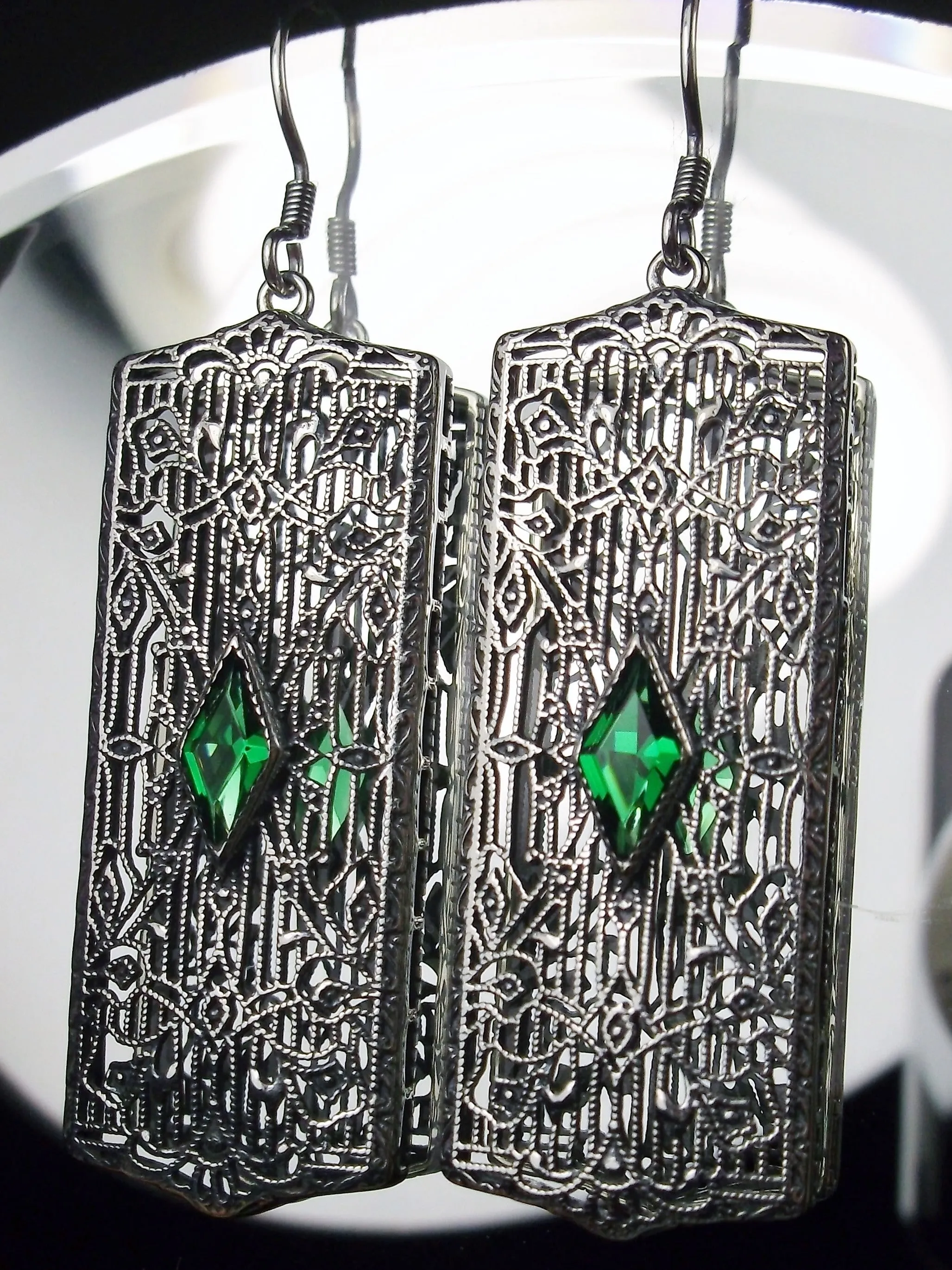 Emerald Earrings, Art Deco 1920's Revival Jewelry #E64