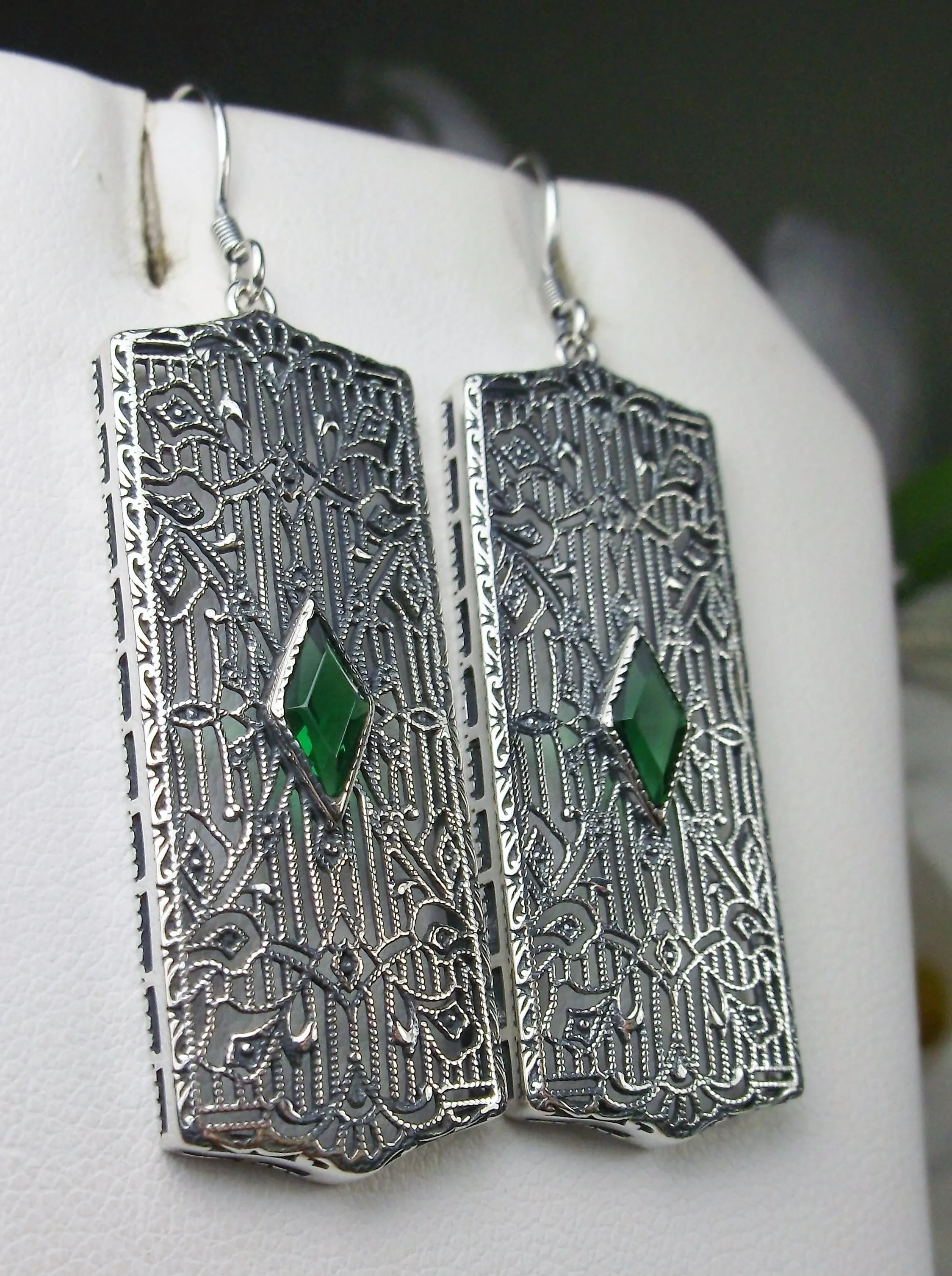 Emerald Earrings, Art Deco 1920's Revival Jewelry #E64
