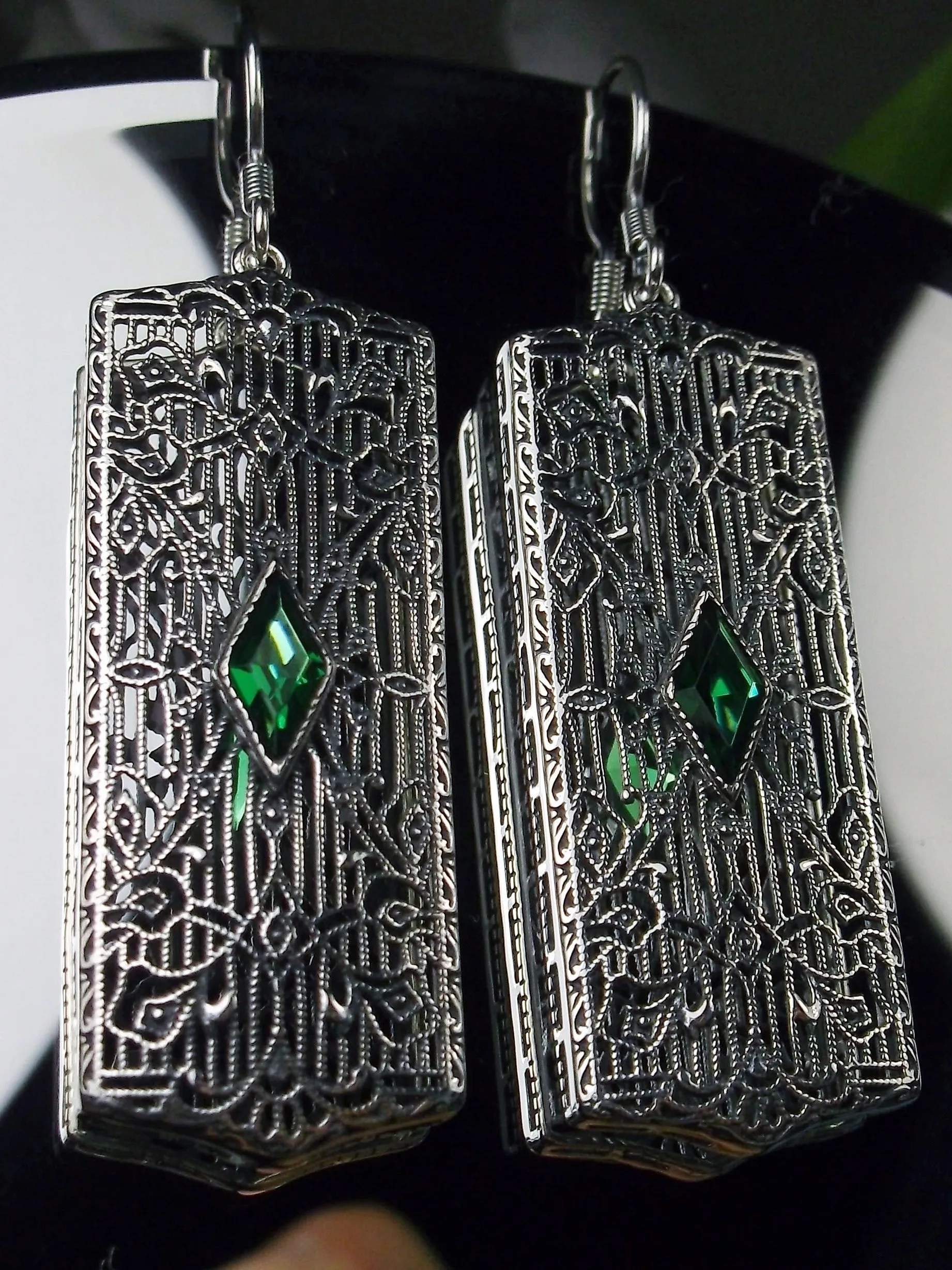 Emerald Earrings, Art Deco 1920's Revival Jewelry #E64