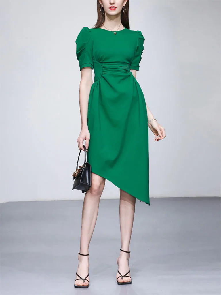 Emerald Green Crew Neck Irregular Hem 1960S Vintage Dress