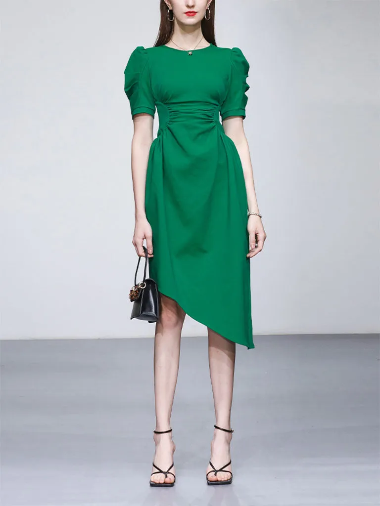 Emerald Green Crew Neck Irregular Hem 1960S Vintage Dress