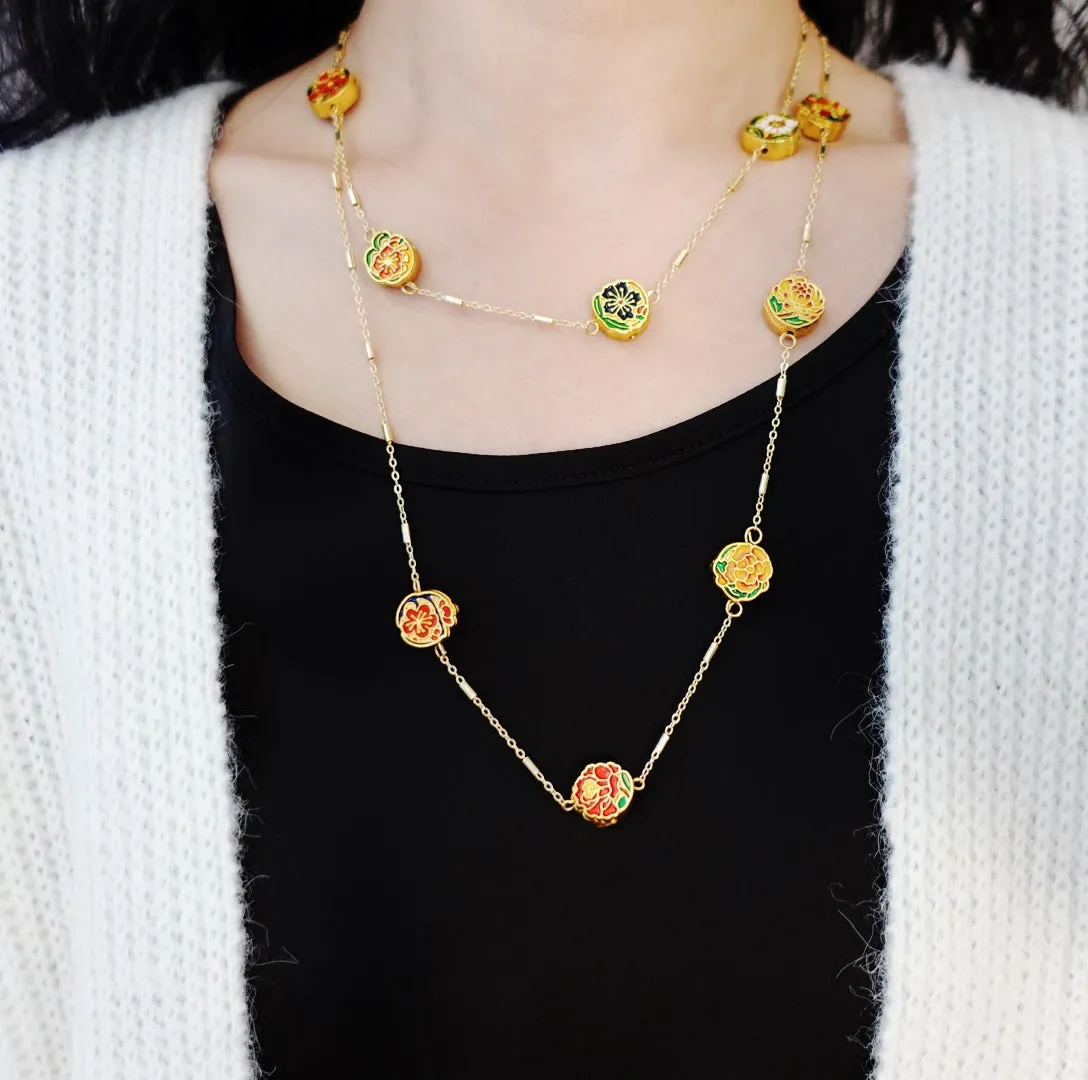 Enamel Chinese Month Flower Necklace