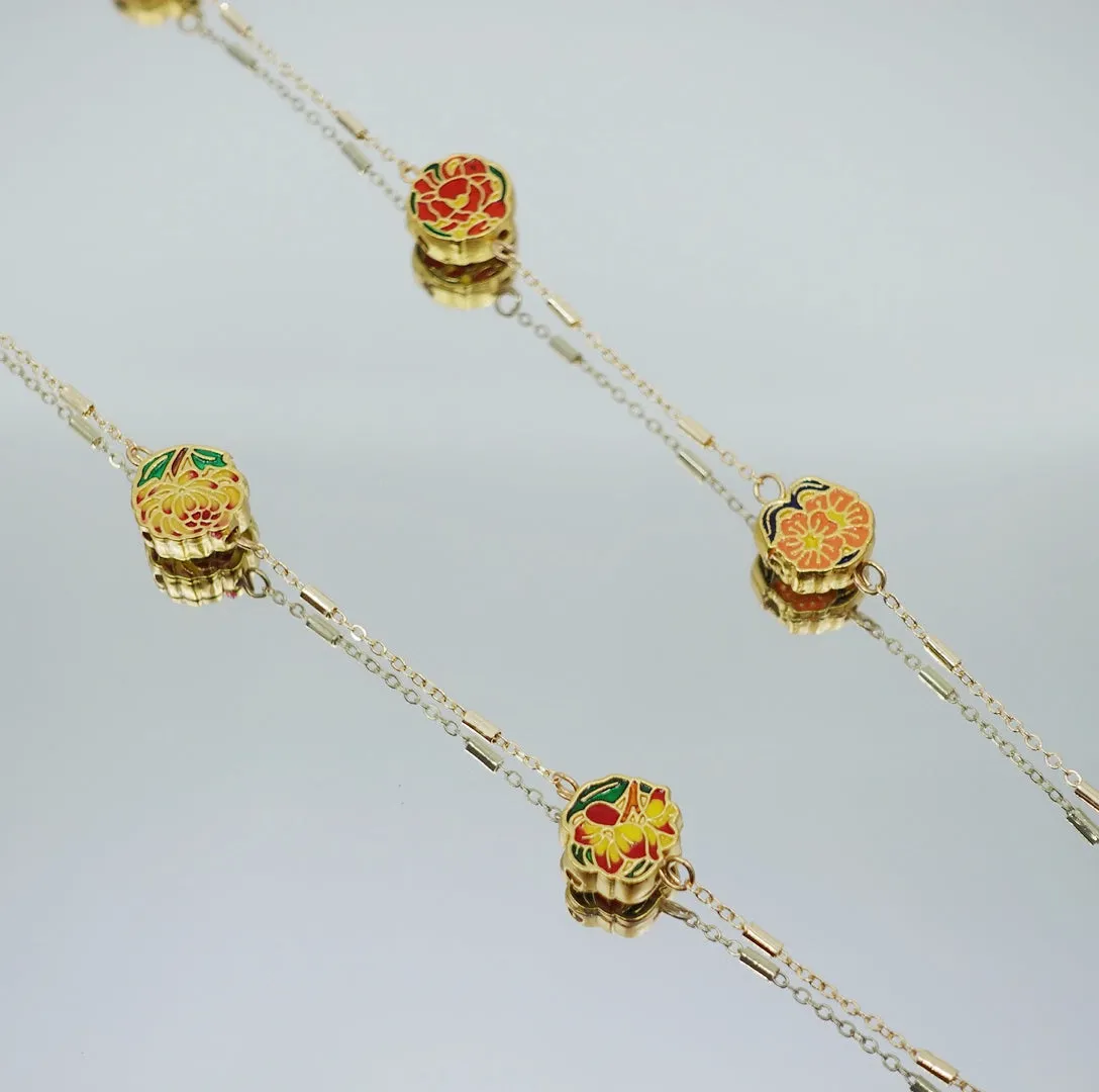 Enamel Chinese Month Flower Necklace