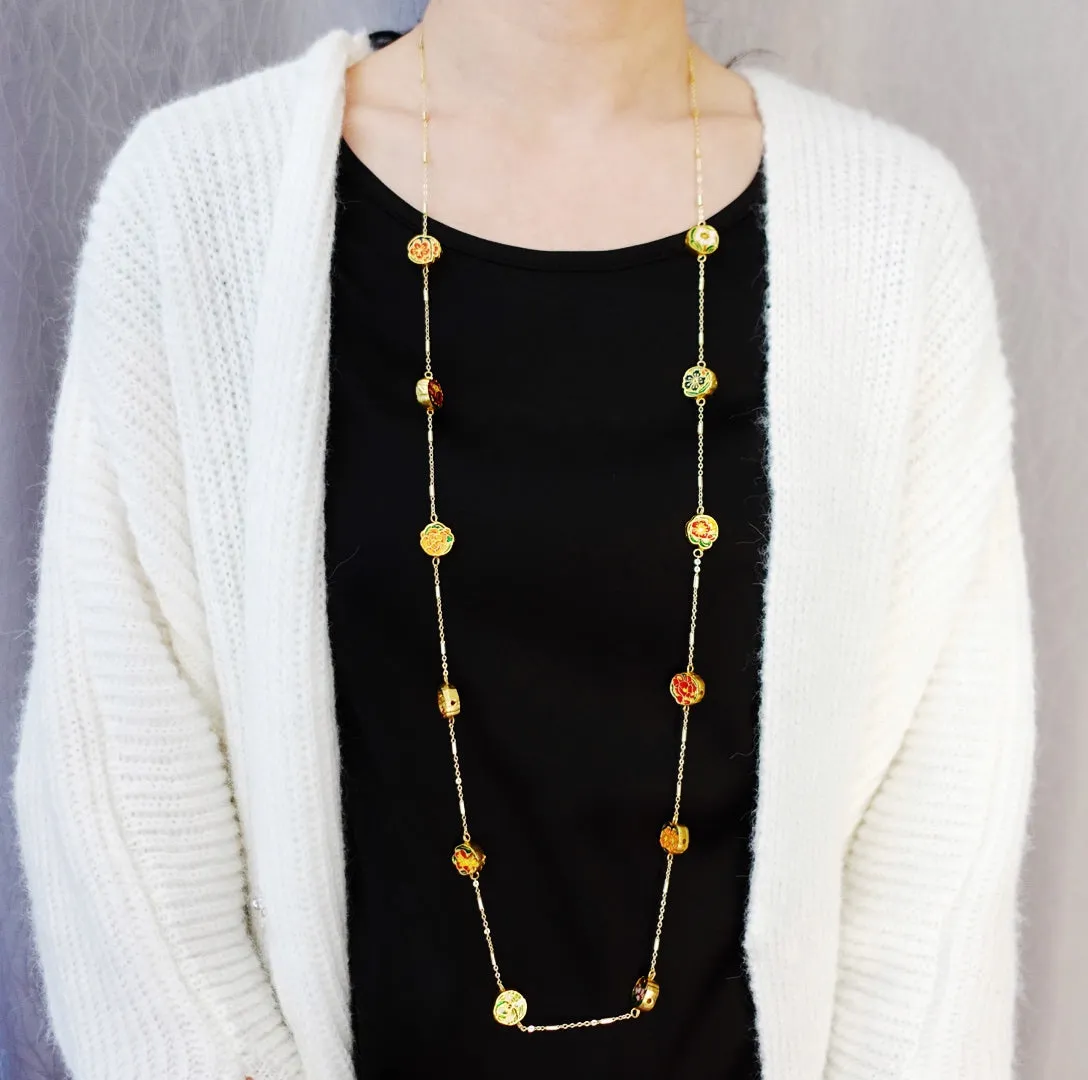 Enamel Chinese Month Flower Necklace