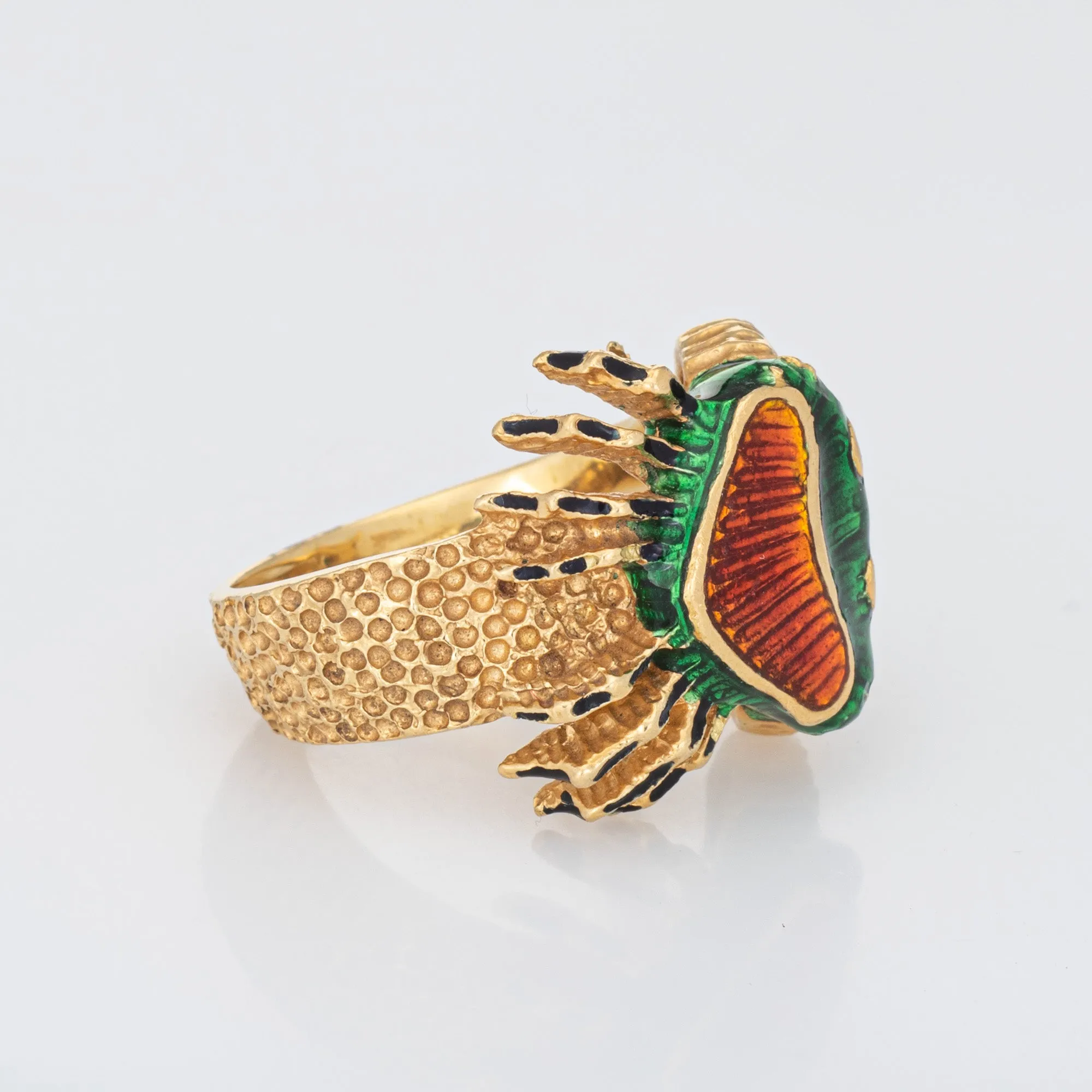Enamel Crab Ring Vintage 18k Yellow Gold Cancer Zodiac Sign Jewelry Sz 6.25