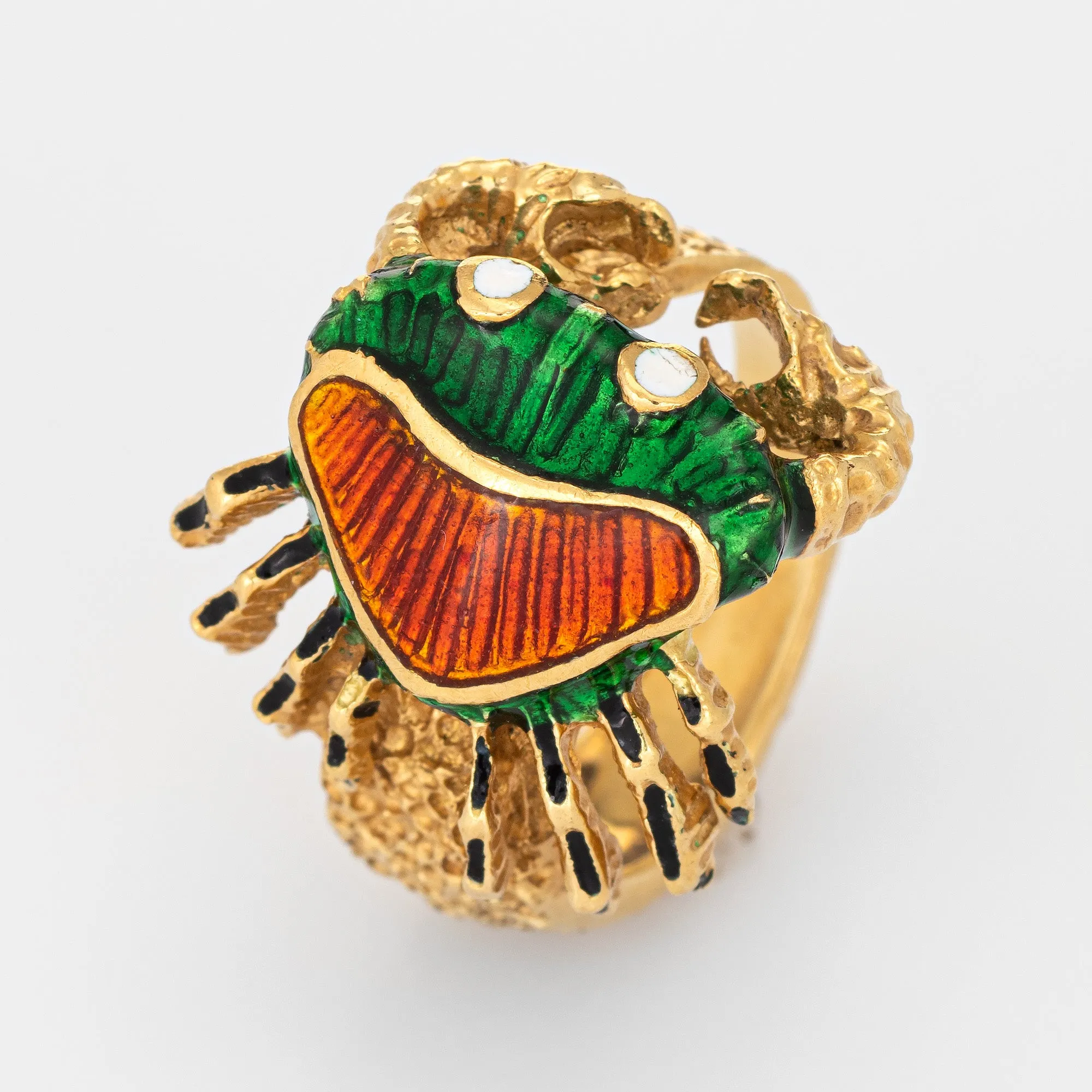 Enamel Crab Ring Vintage 18k Yellow Gold Cancer Zodiac Sign Jewelry Sz 6.25