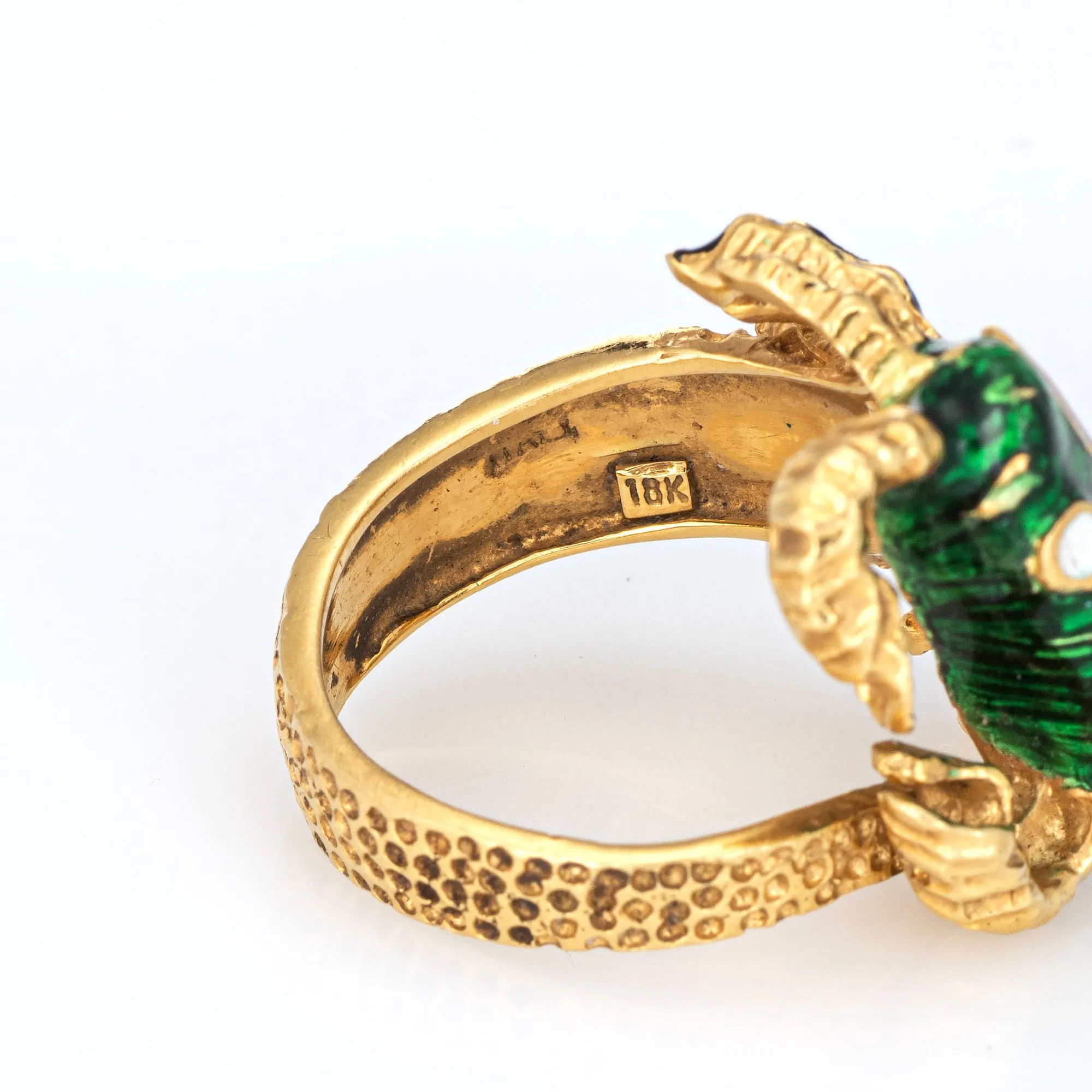 Enamel Crab Ring Vintage 18k Yellow Gold Cancer Zodiac Sign Jewelry Sz 6.25