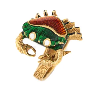Enamel Crab Ring Vintage 18k Yellow Gold Cancer Zodiac Sign Jewelry Sz 6.25