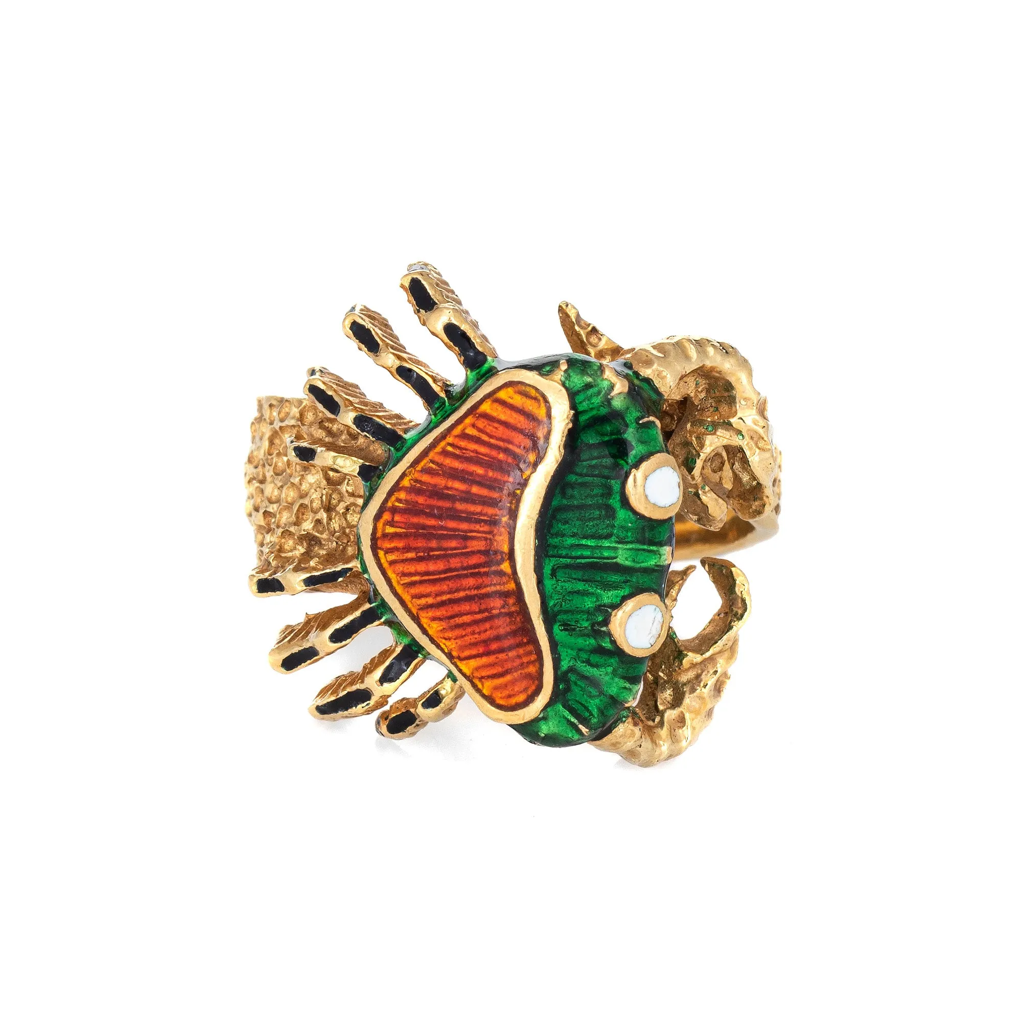 Enamel Crab Ring Vintage 18k Yellow Gold Cancer Zodiac Sign Jewelry Sz 6.25