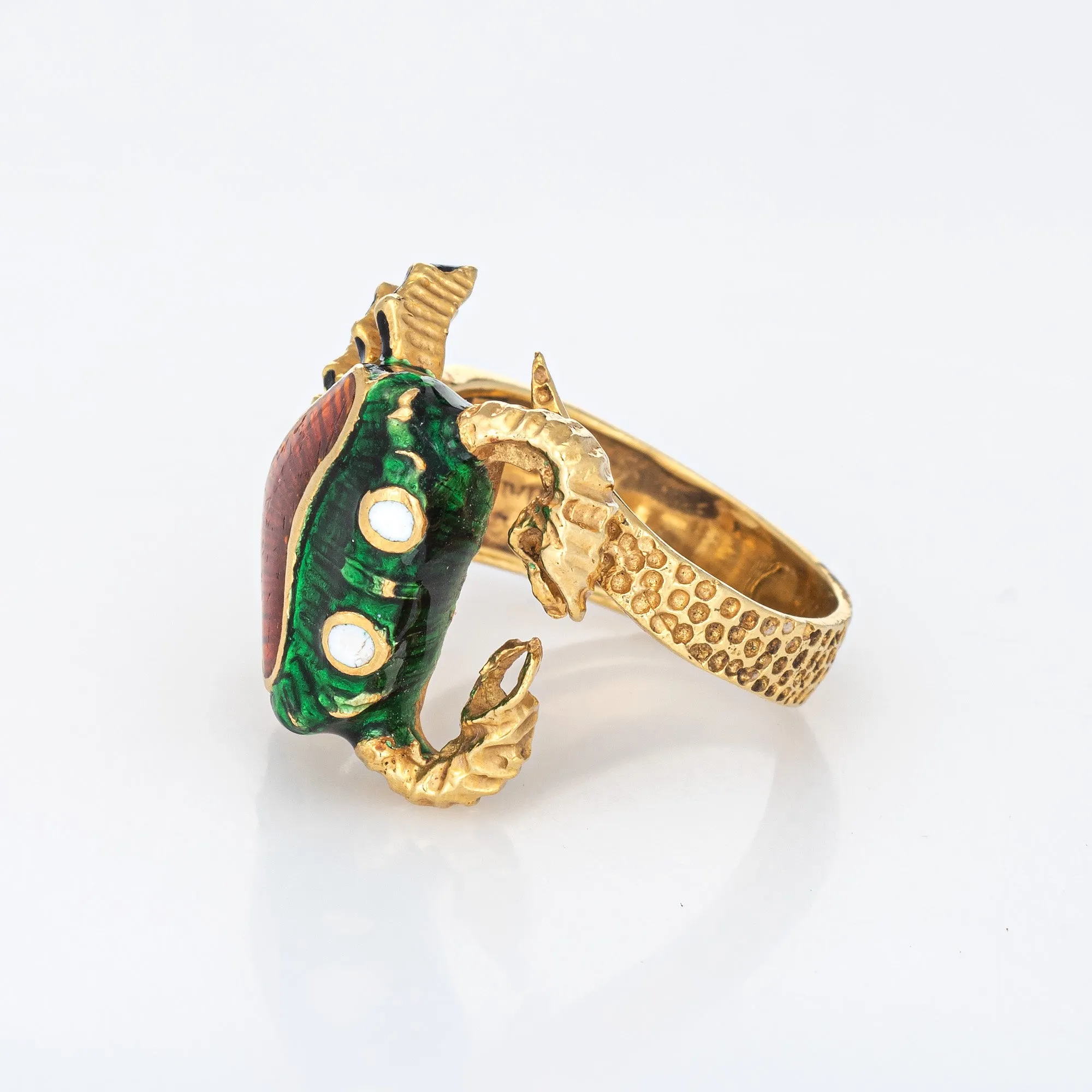 Enamel Crab Ring Vintage 18k Yellow Gold Cancer Zodiac Sign Jewelry Sz 6.25