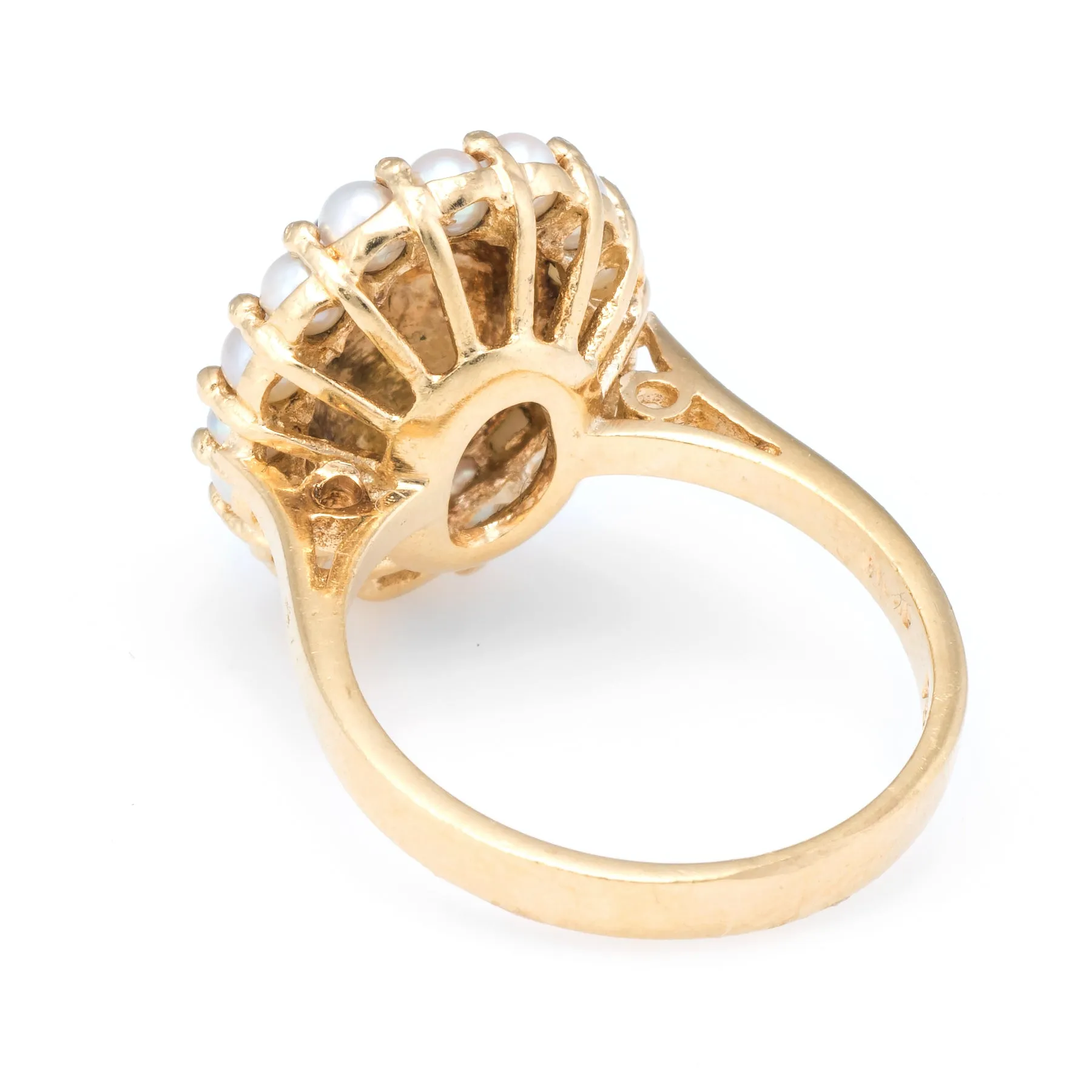 Enamel Cultured Pearl Princess Cocktail Ring Vintage 18k Yellow Gold Estate Fine