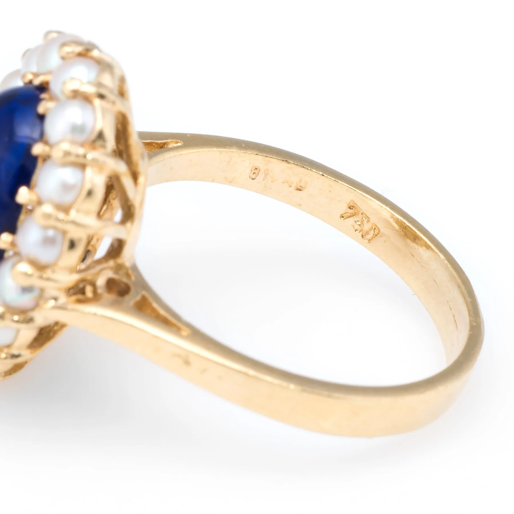 Enamel Cultured Pearl Princess Cocktail Ring Vintage 18k Yellow Gold Estate Fine
