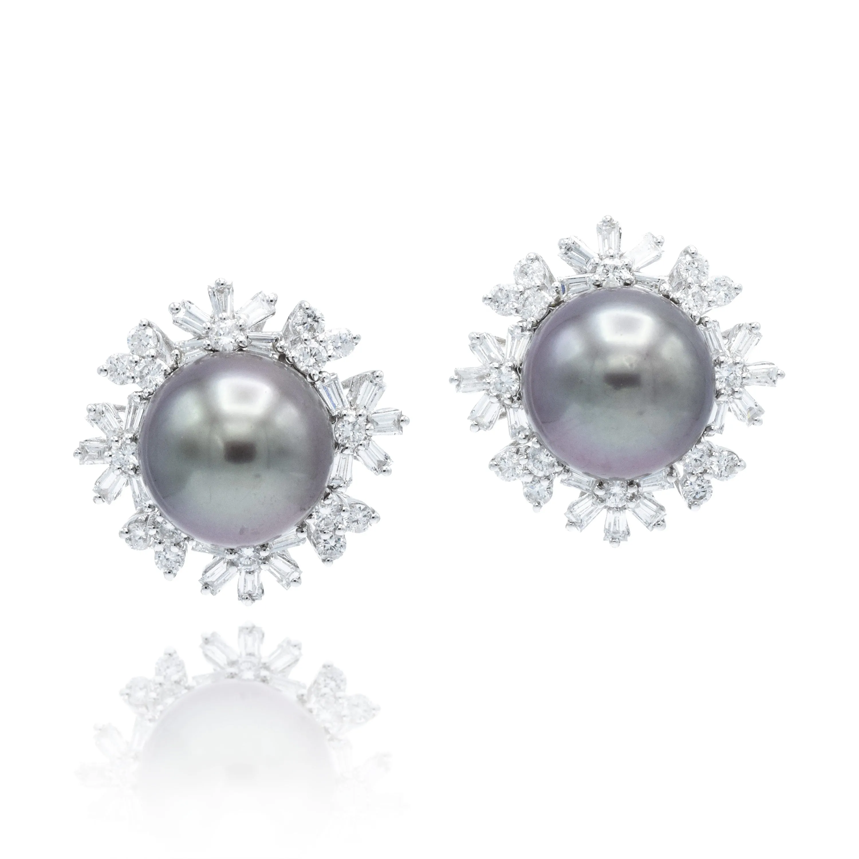 Estate Diamond And Tahitian Pearl Earrings