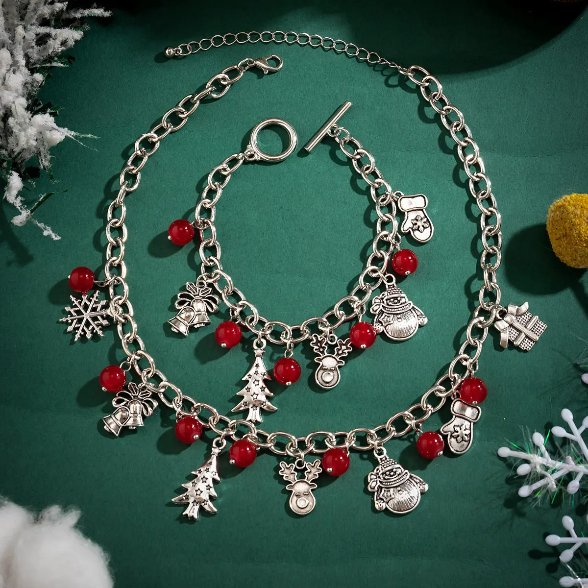 Europe and America Cross Border Ornament Simple Christmas Tree Bell Holiday Snowman Necklace Creative Geometric Beads Tassel Necklace