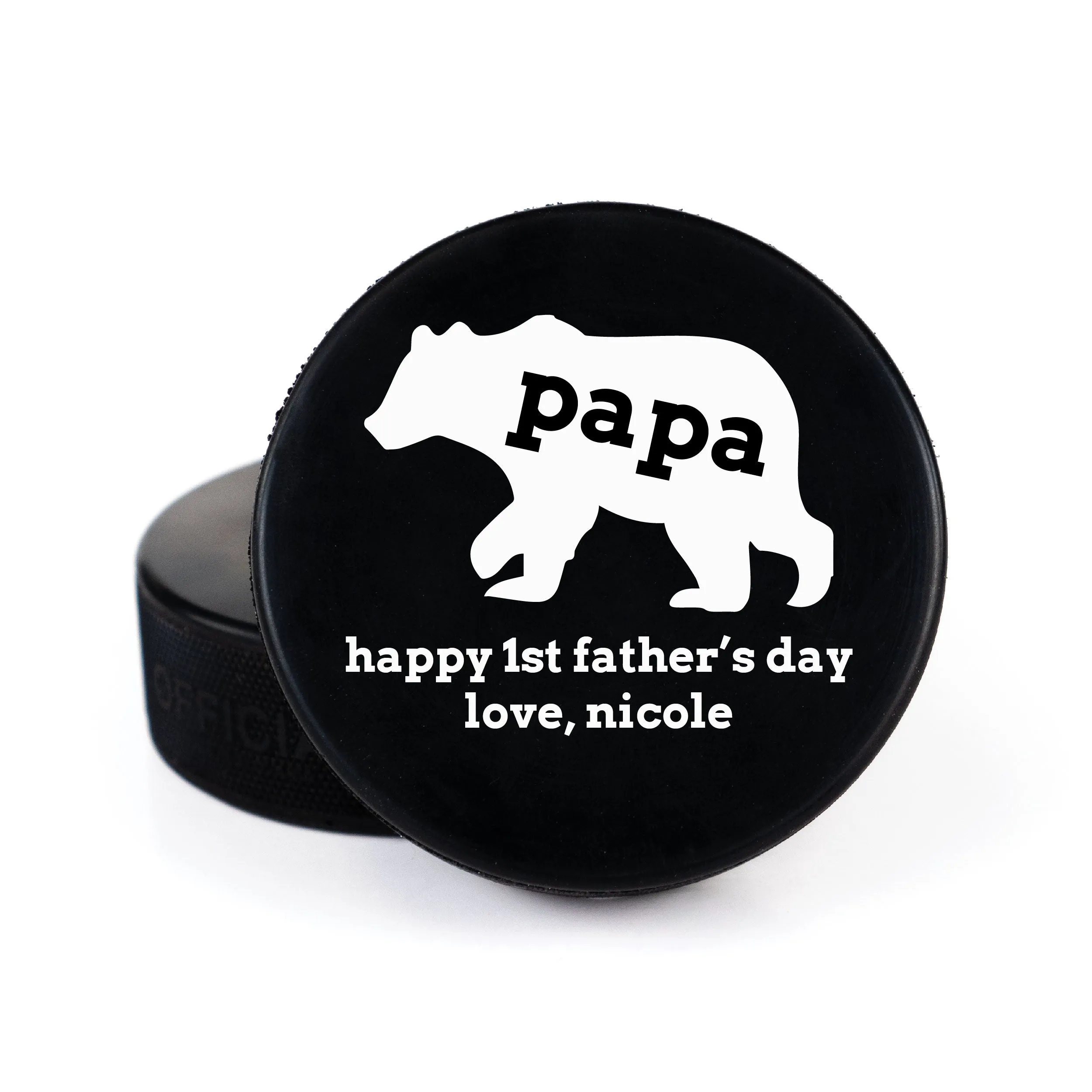 Father's Day Geometric Message, Printed Hockey Puck