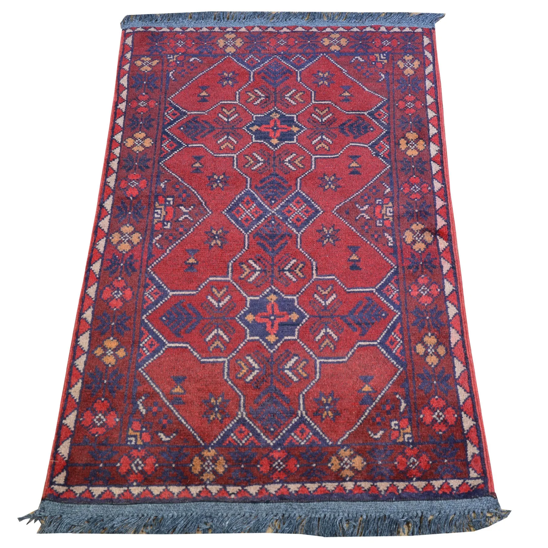 Fine Hand-Knotted Afghan Tribal Design Handmade Wool Rug (Size 1.8 X 3.5) Cwral-7959
