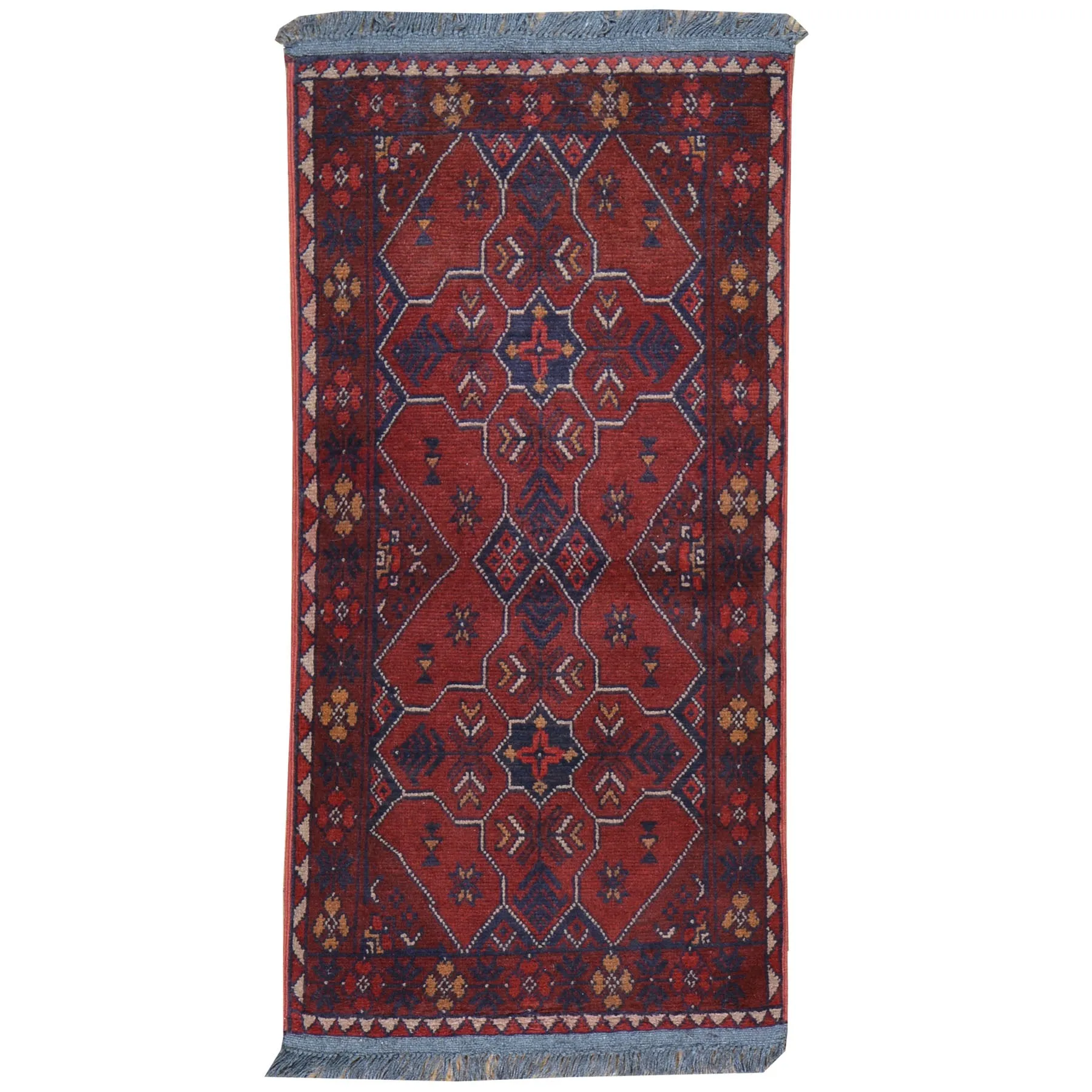 Fine Hand-Knotted Afghan Tribal Design Handmade Wool Rug (Size 1.8 X 3.5) Cwral-7959
