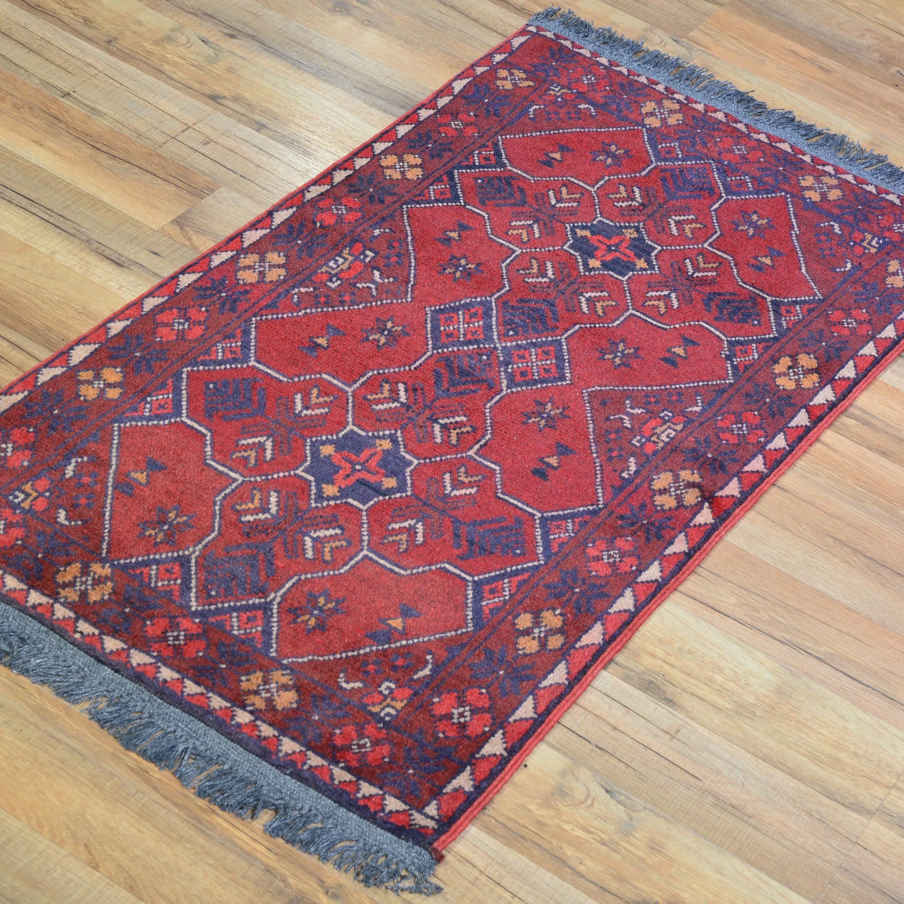 Fine Hand-Knotted Afghan Tribal Design Handmade Wool Rug (Size 1.8 X 3.5) Cwral-7959