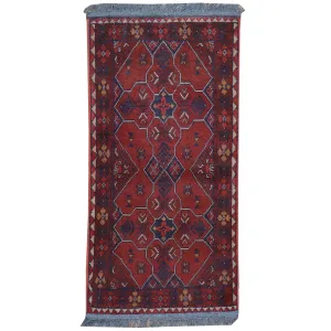 Fine Hand-Knotted Afghan Tribal Design Handmade Wool Rug (Size 1.8 X 3.5) Cwral-7959