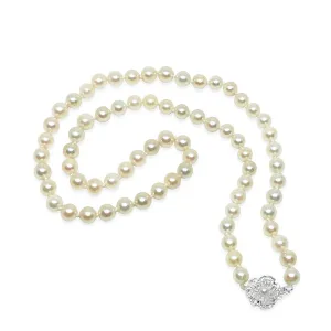 Floral Japanese Cultured Akoya Pearl Necklace- Sterling Silver 23.50 Inch