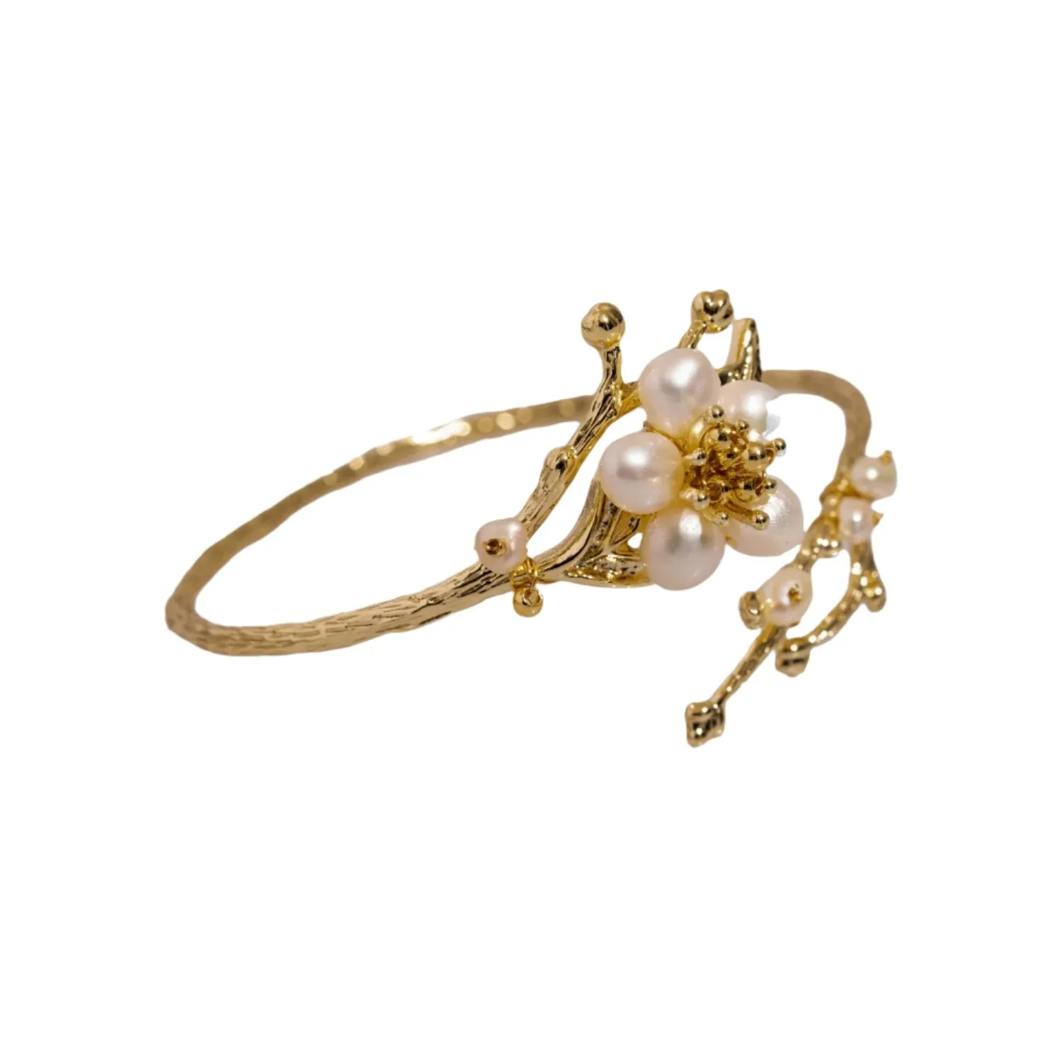 Floral Pearl & Gold Elegant Bridal Bracelet