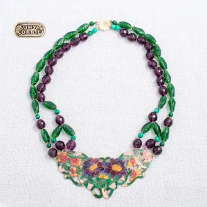 Flower Enamel and Vintage Glass Necklace