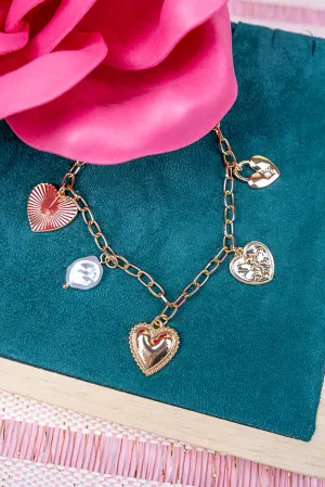 Follow Your Heart Pearl Goldtone Charm Bracelet