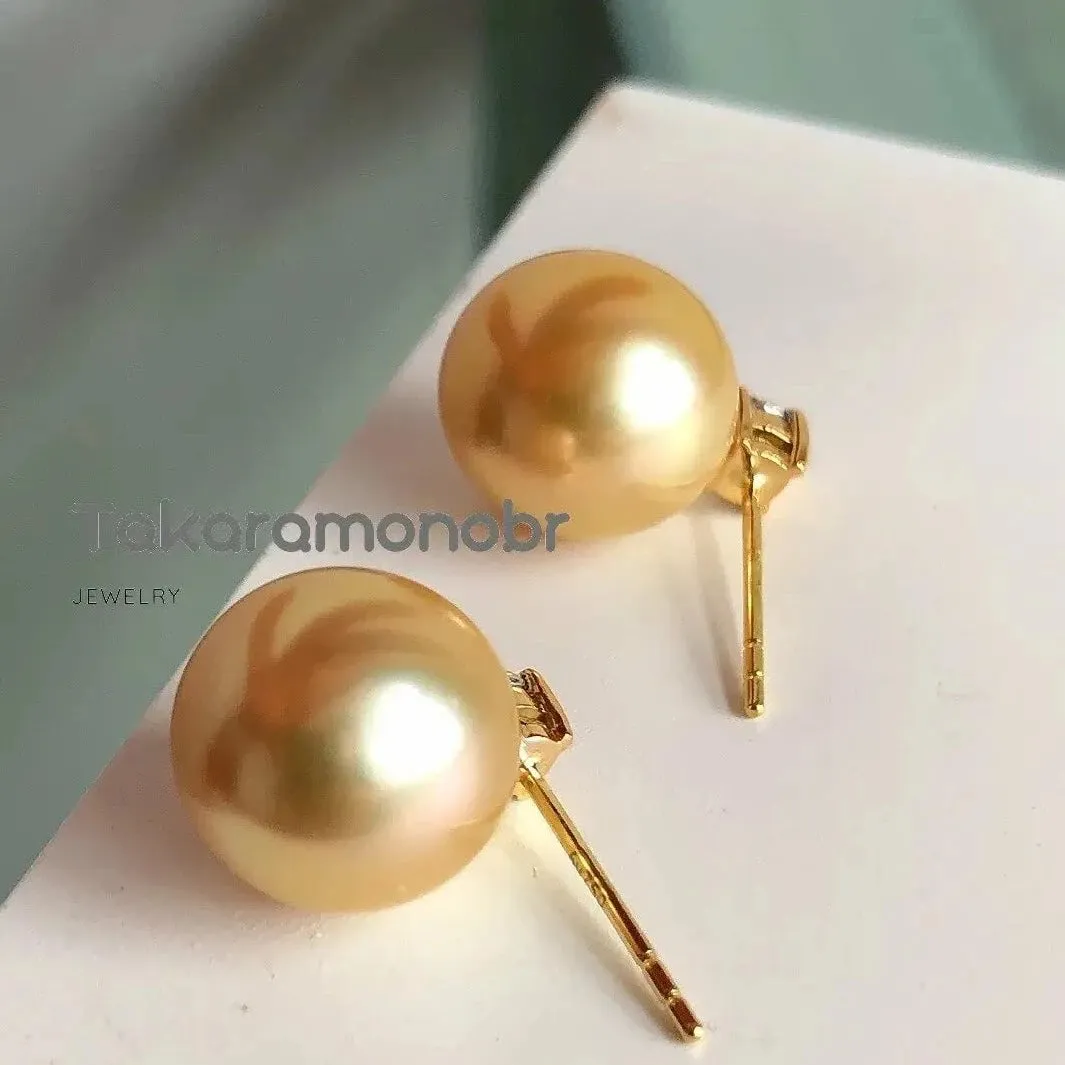 Forever Elegant 10.0-11.0 mm Golden South Sea Pearl & Diamond Earrings/Pendant in Gold