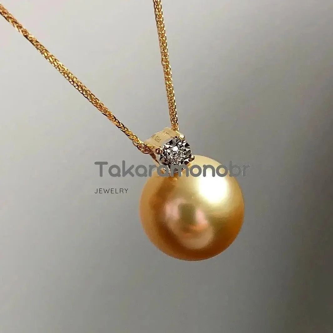 Forever Elegant 10.0-11.0 mm Golden South Sea Pearl & Diamond Earrings/Pendant in Gold