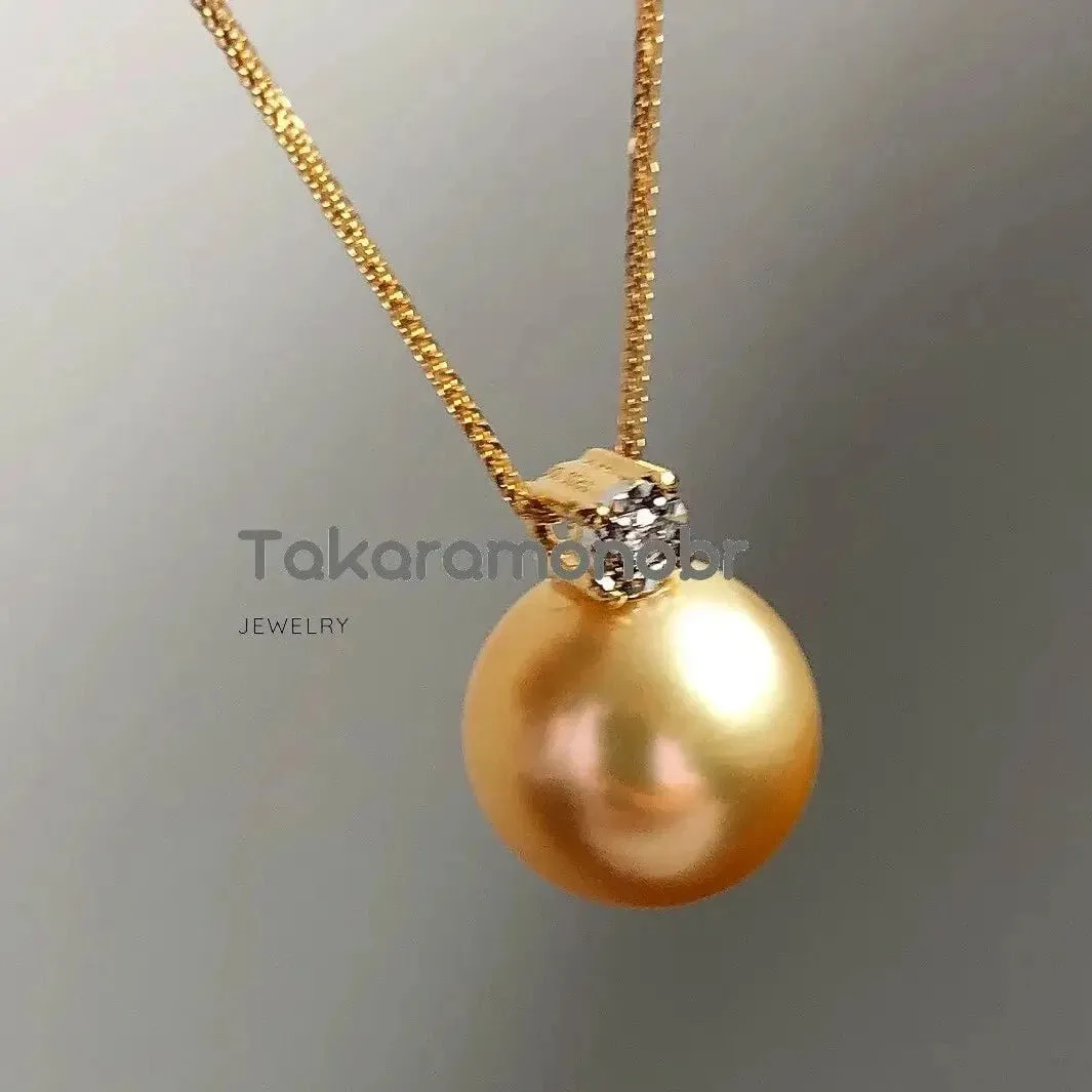 Forever Elegant 10.0-11.0 mm Golden South Sea Pearl & Diamond Earrings/Pendant in Gold