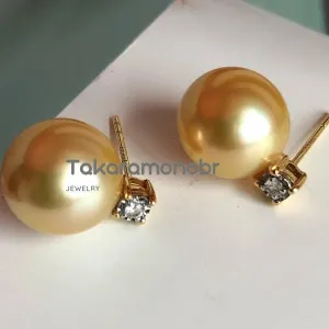 Forever Elegant 10.0-11.0 mm Golden South Sea Pearl & Diamond Earrings/Pendant in Gold
