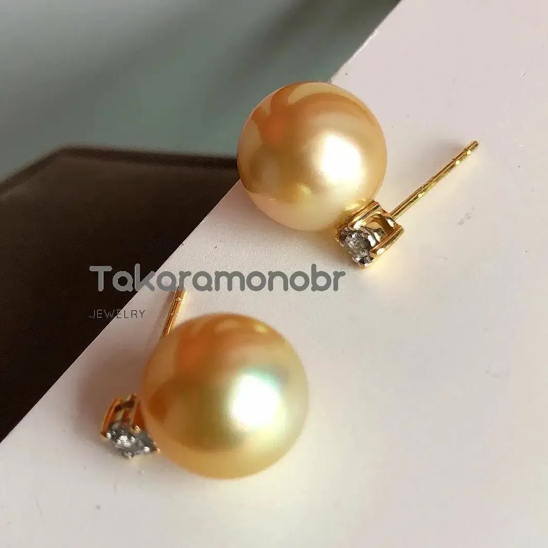 Forever Elegant 10.0-11.0 mm Golden South Sea Pearl & Diamond Earrings/Pendant in Gold