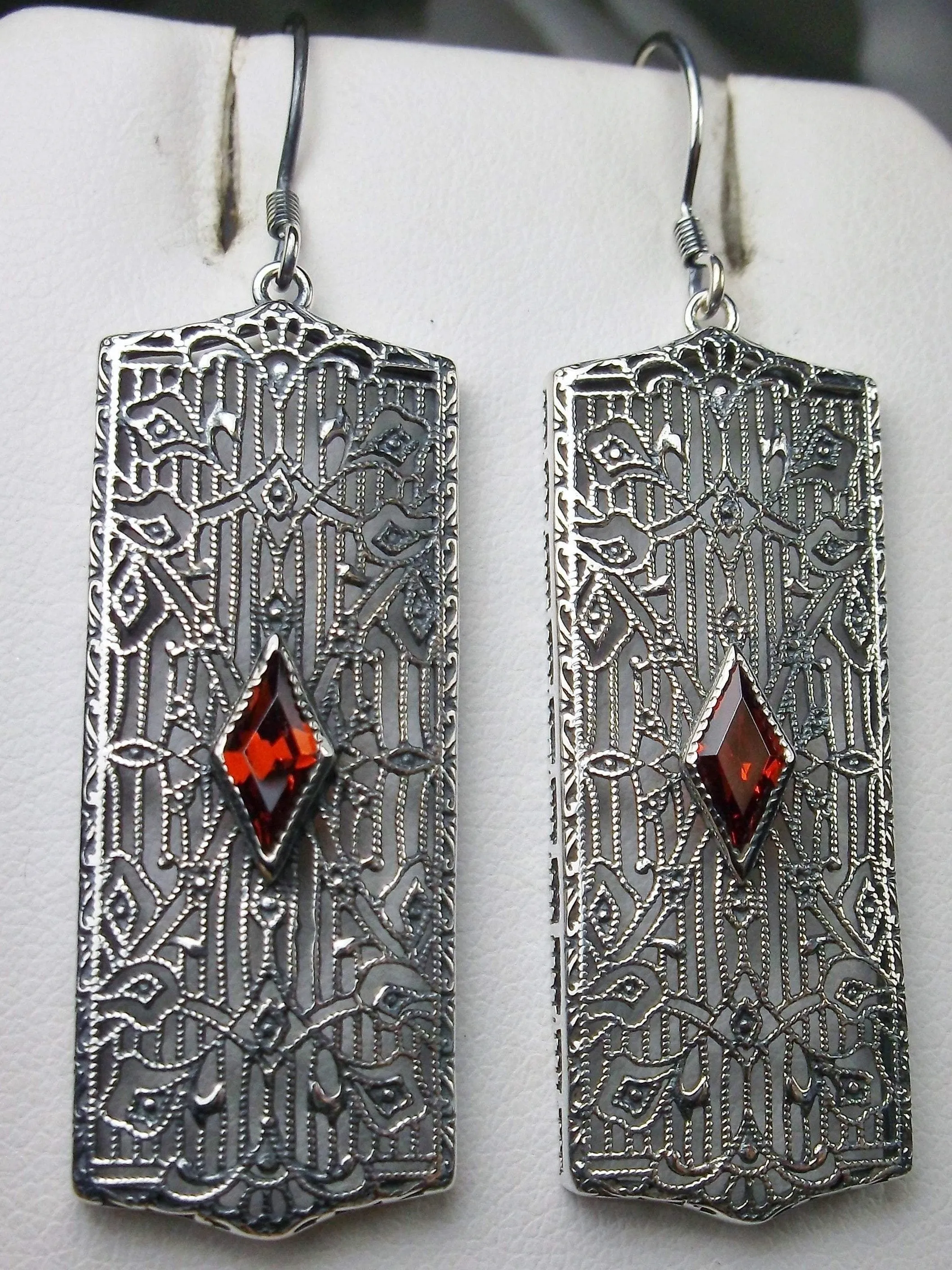 Garnet CZ Earrings, Art Deco 1920's Revival Jewelry #E64