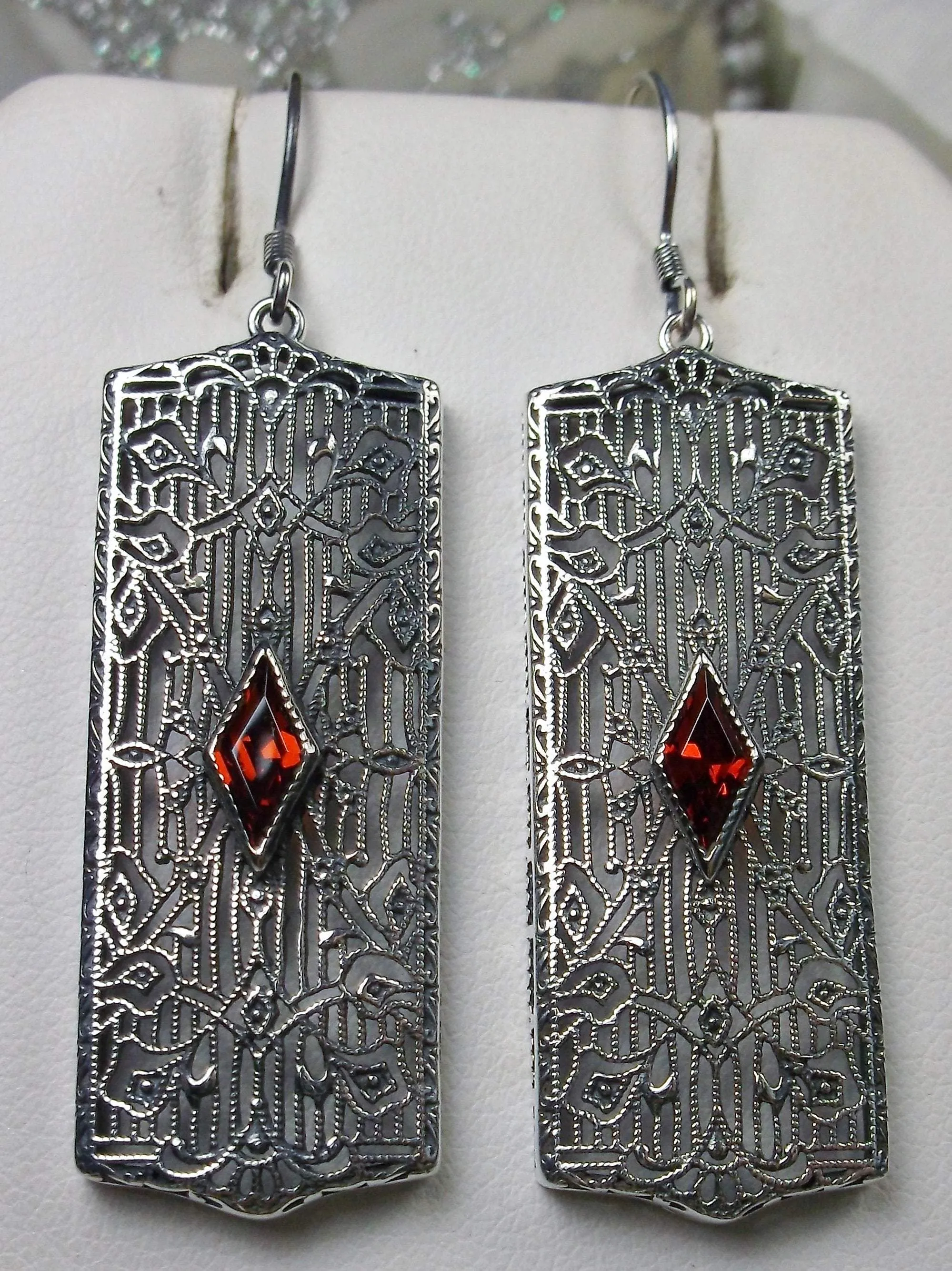 Garnet CZ Earrings, Art Deco 1920's Revival Jewelry #E64