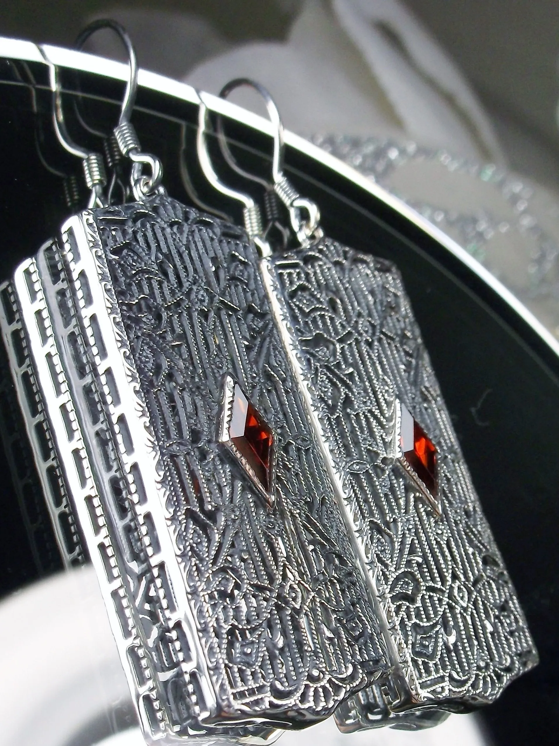 Garnet CZ Earrings, Art Deco 1920's Revival Jewelry #E64